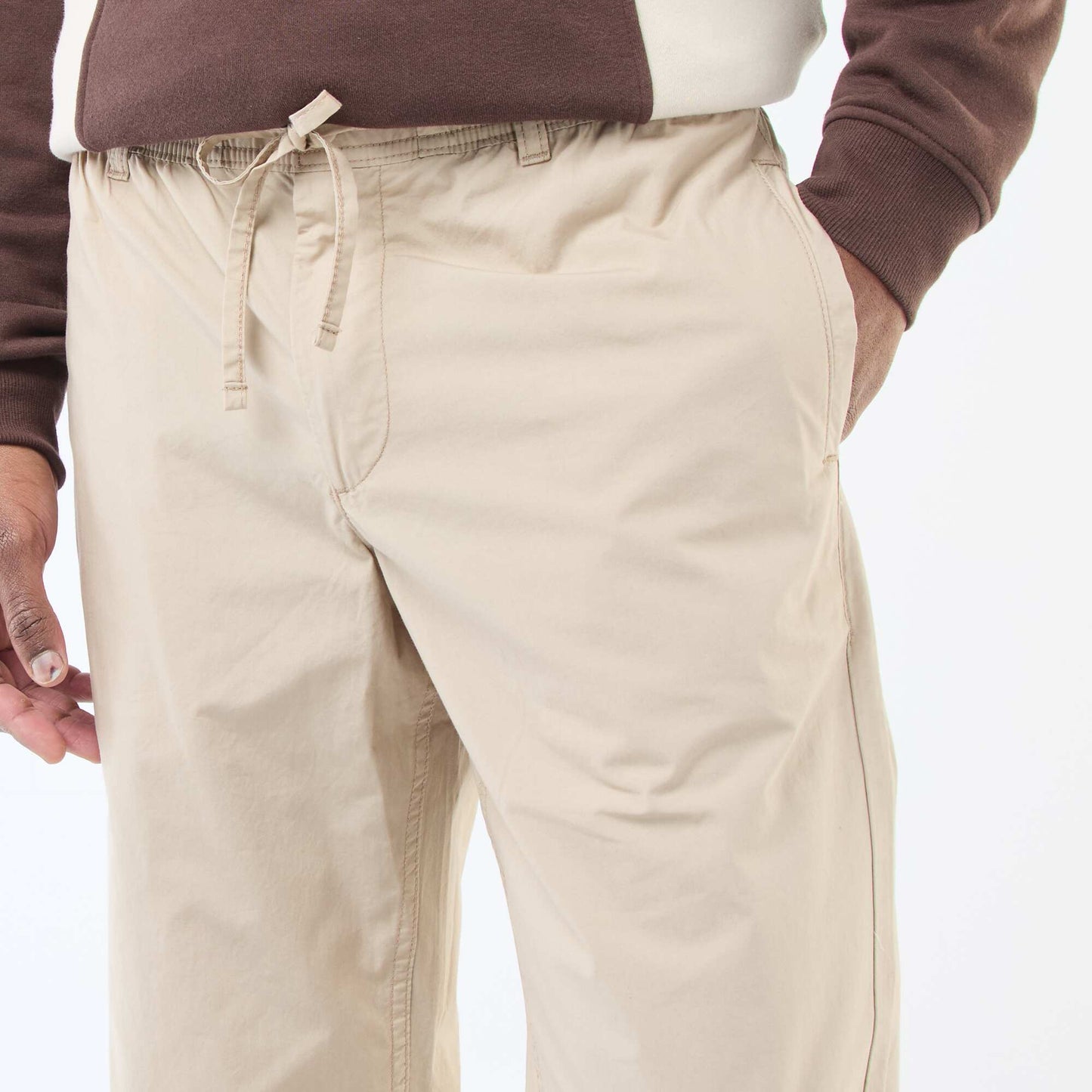 Pantalon regular en popeline craquante BEIGE