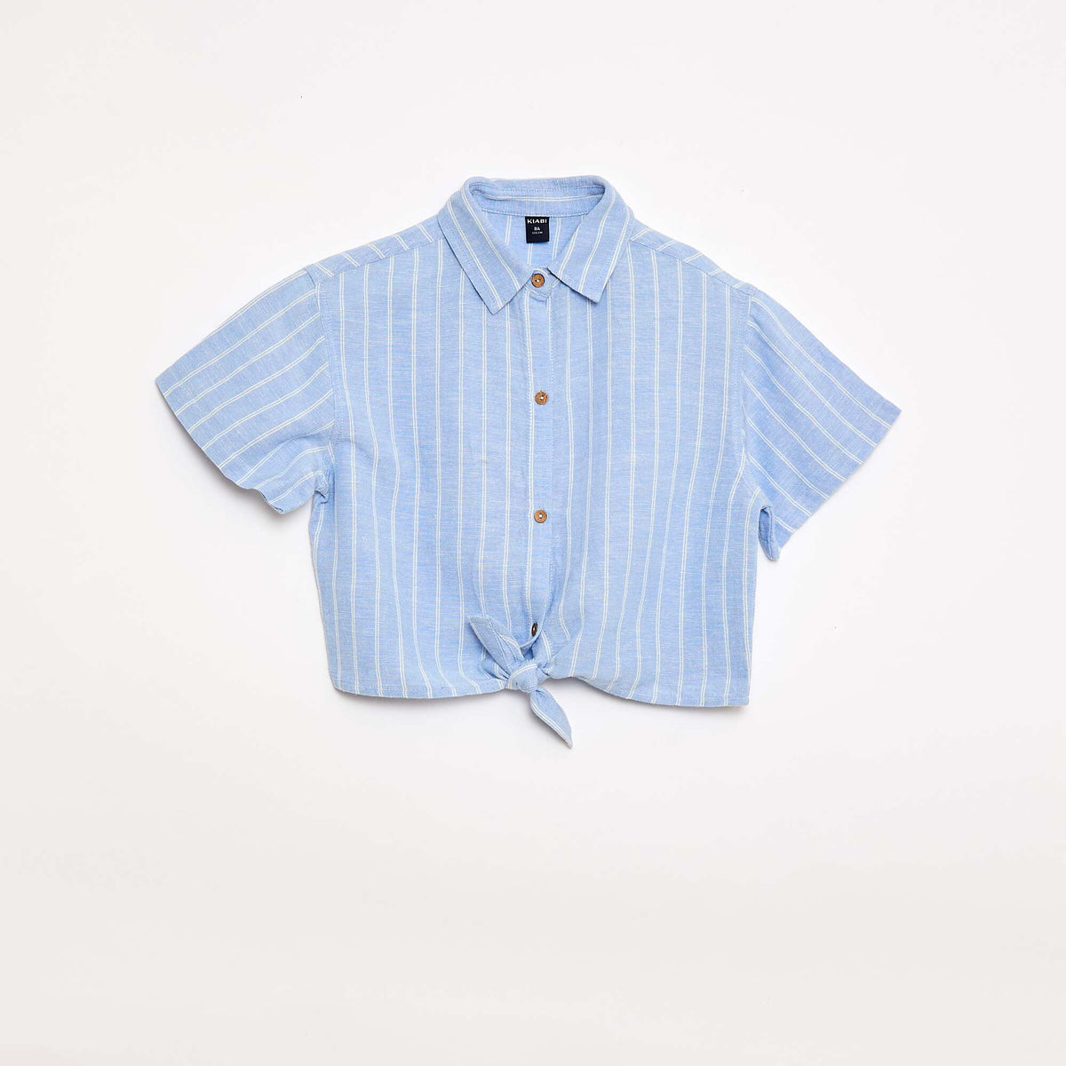 Chemise à manches courtes en lin mélangé BLEU