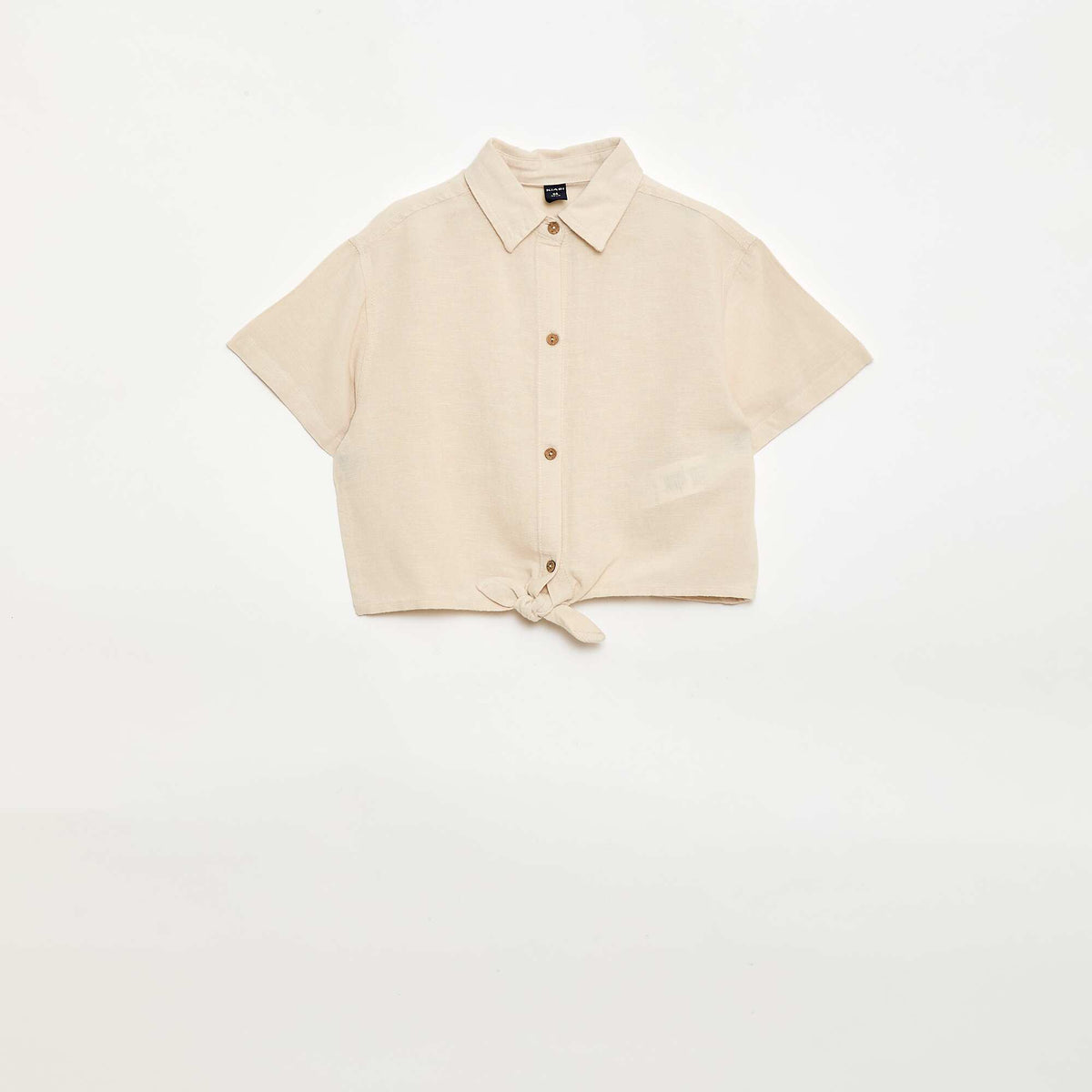 Chemise à manches courtes en lin mélangé BLANC