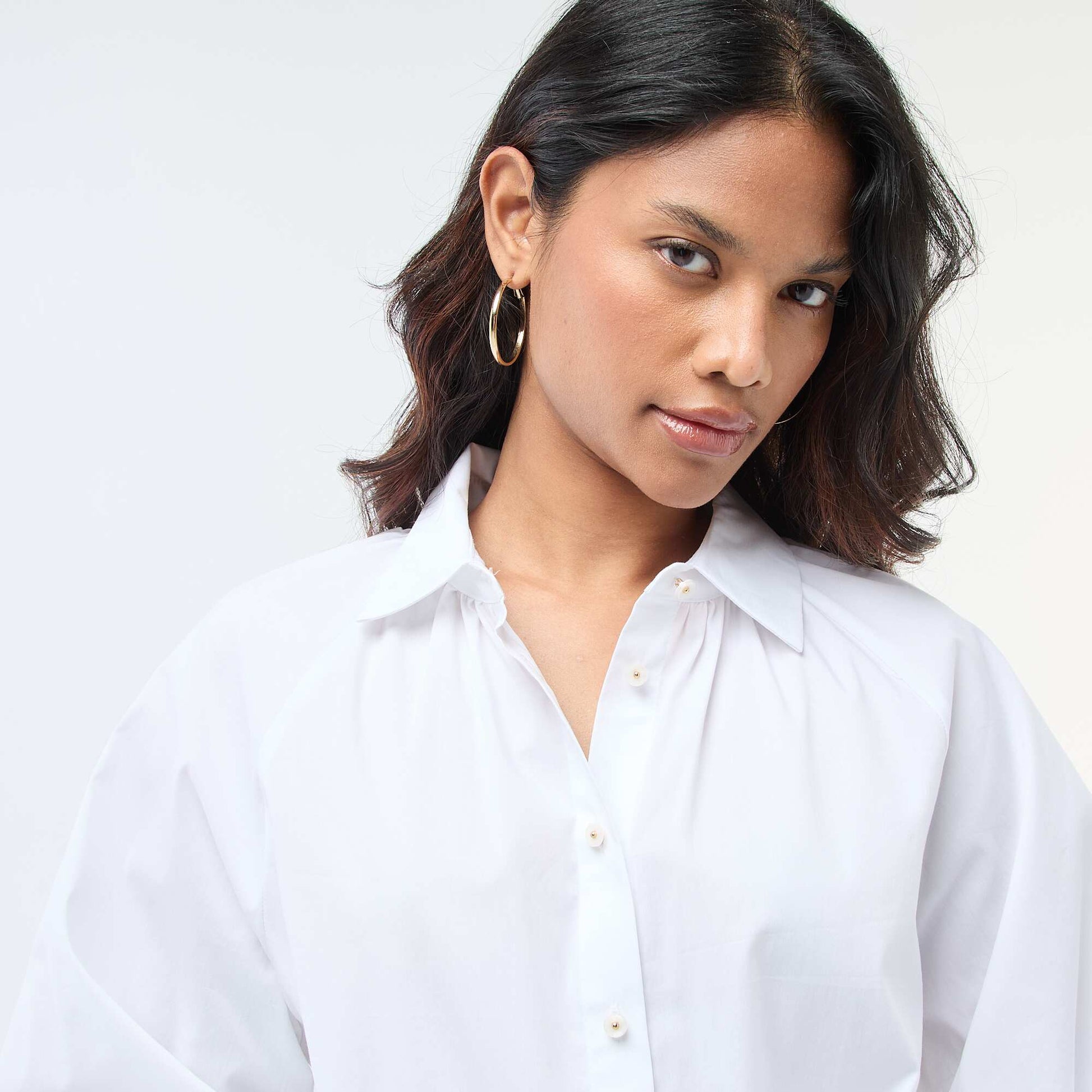 Chemise en popeline manches larges BLANC