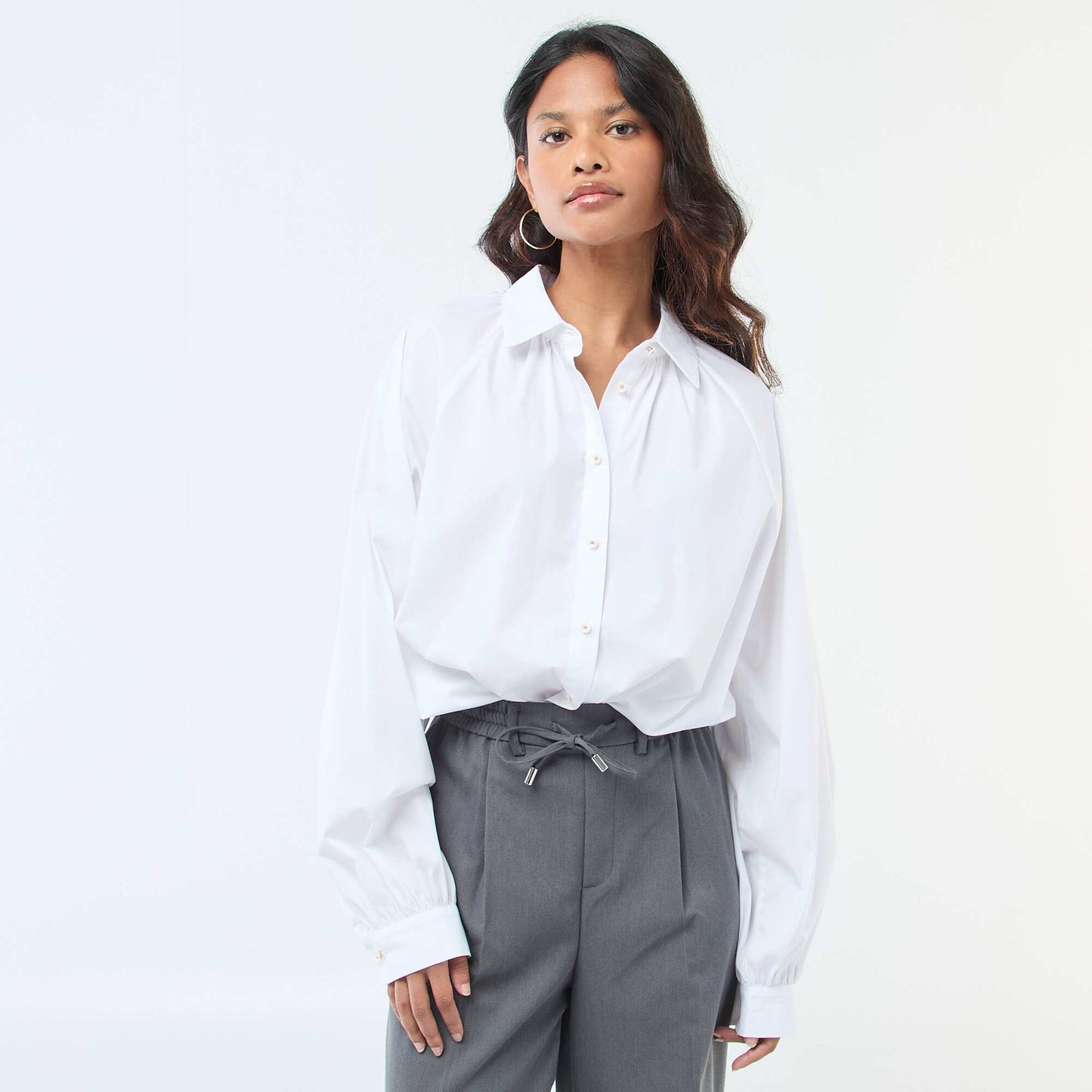 Chemise en popeline manches larges BLANC
