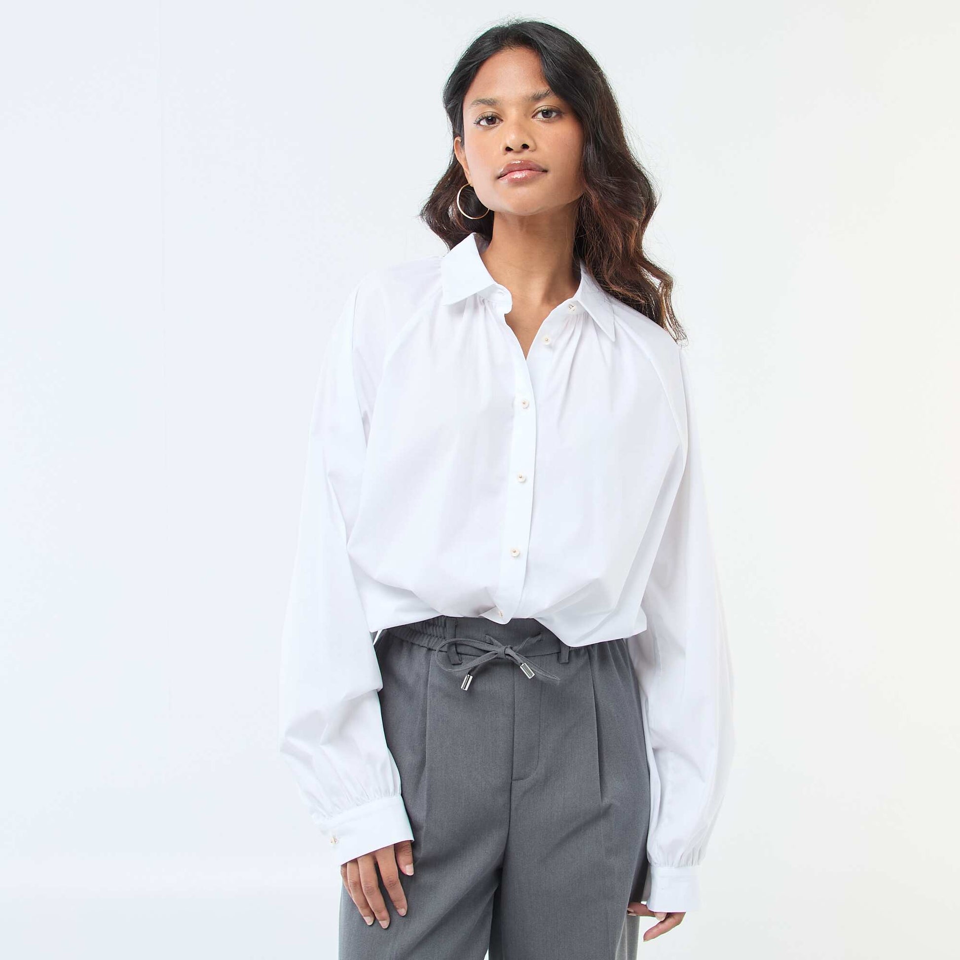 Chemise en popeline manches larges BLANC