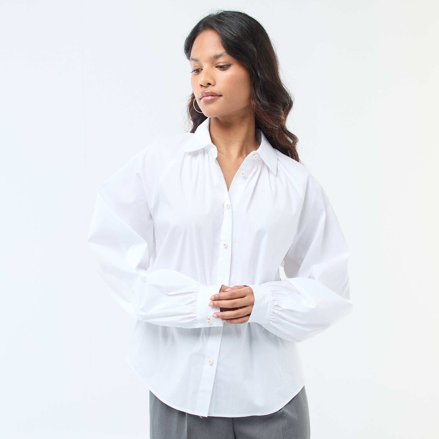Chemise en popeline manches larges BLANC