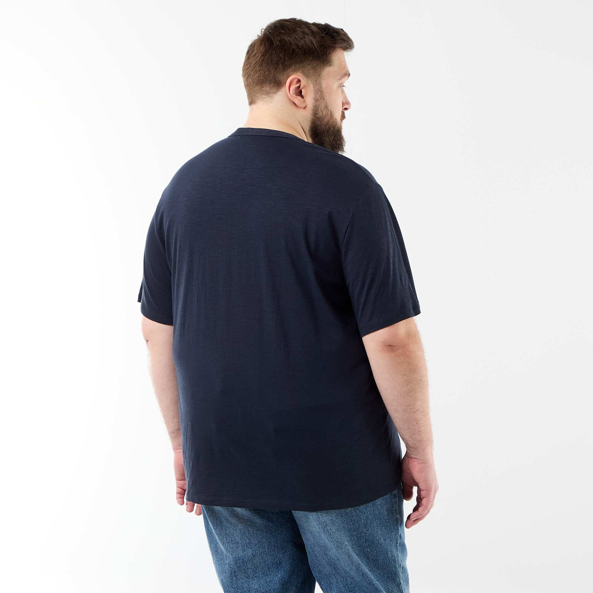 T-shirt en jersey col tunisien et manches courtes BLEU