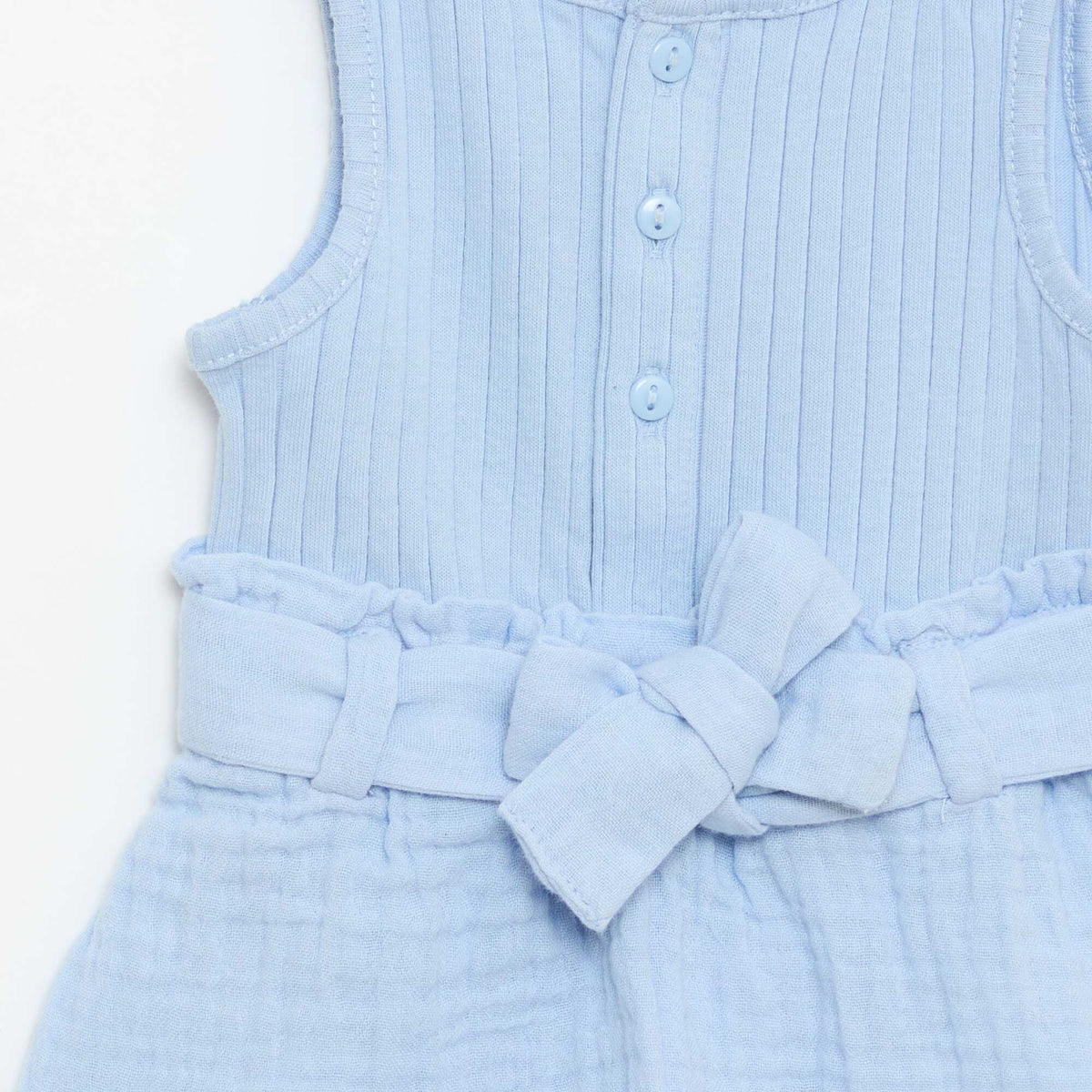 Combinaison short en double gaze de coton + ceinture à nouer BLEU