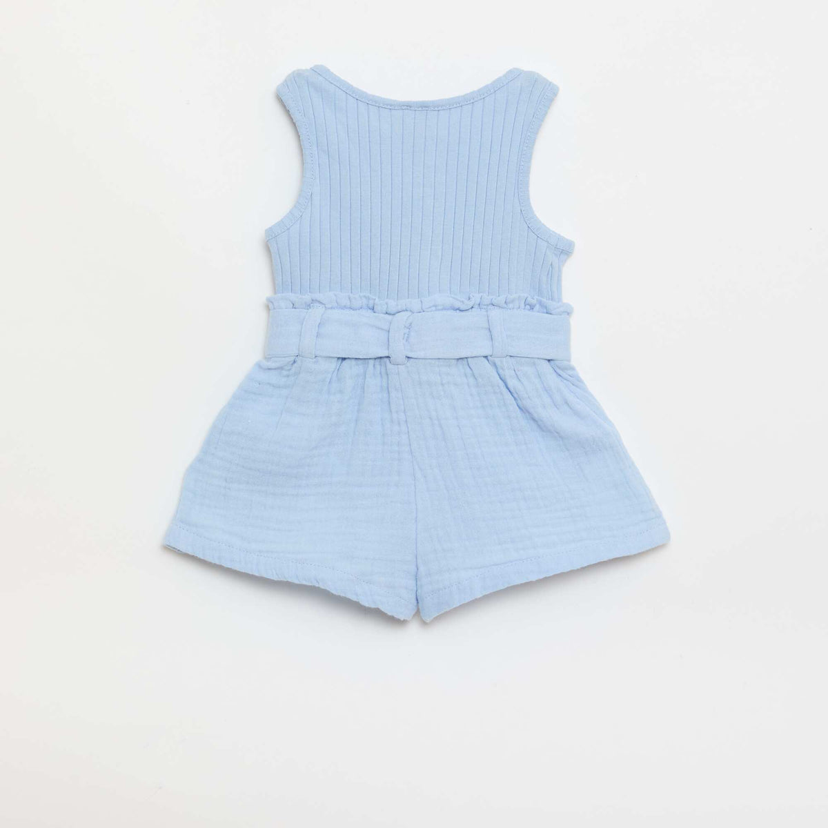 Combinaison short en double gaze de coton + ceinture à nouer BLEU