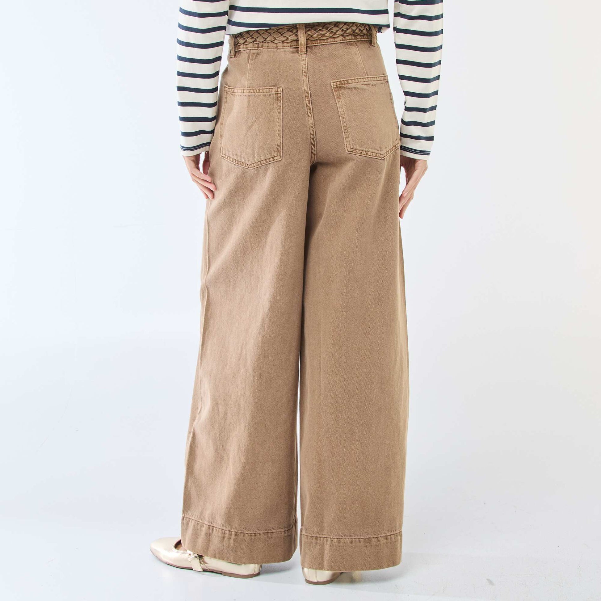 Pantalon denim taille haute et coupe large MARRON