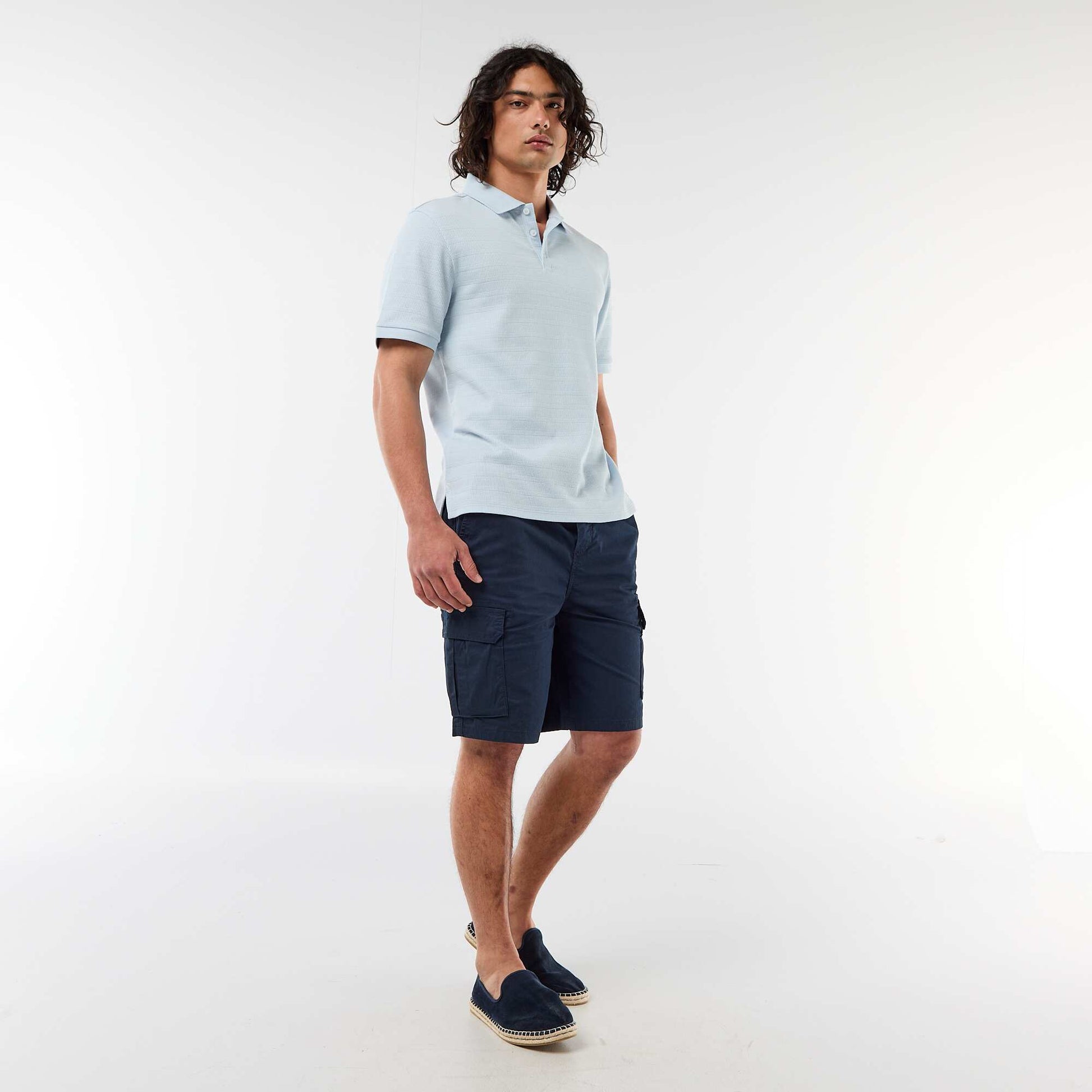 Polo en piqué de coton à manches courtes BLEU