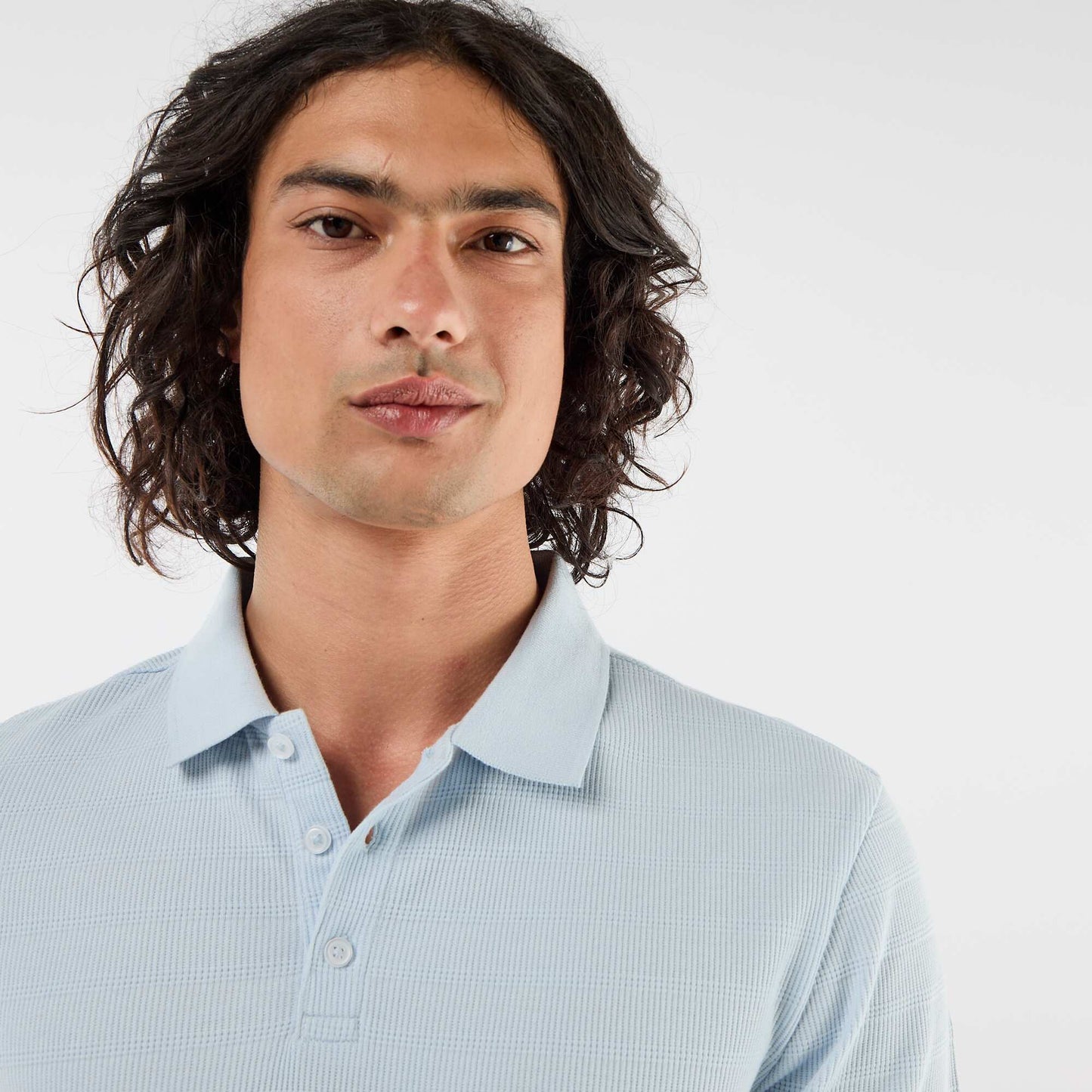 Polo en piqué de coton à manches courtes BLEU