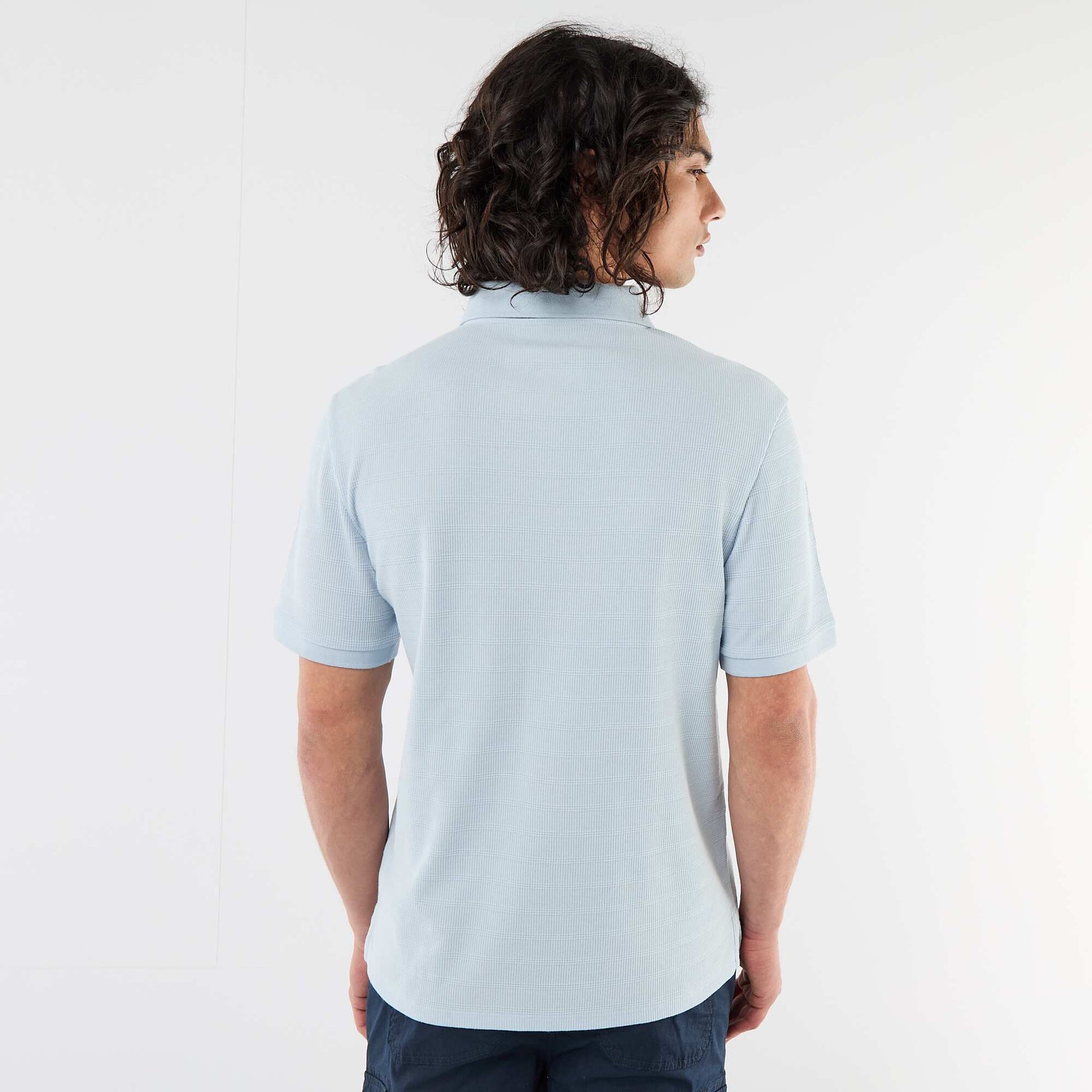 Polo en piqué de coton à manches courtes BLEU