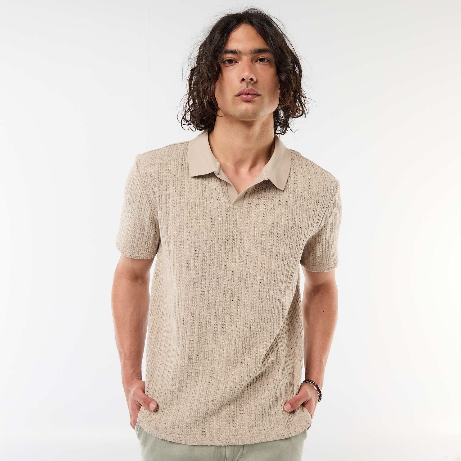 Polo en matière fantaisie ajourée BEIGE