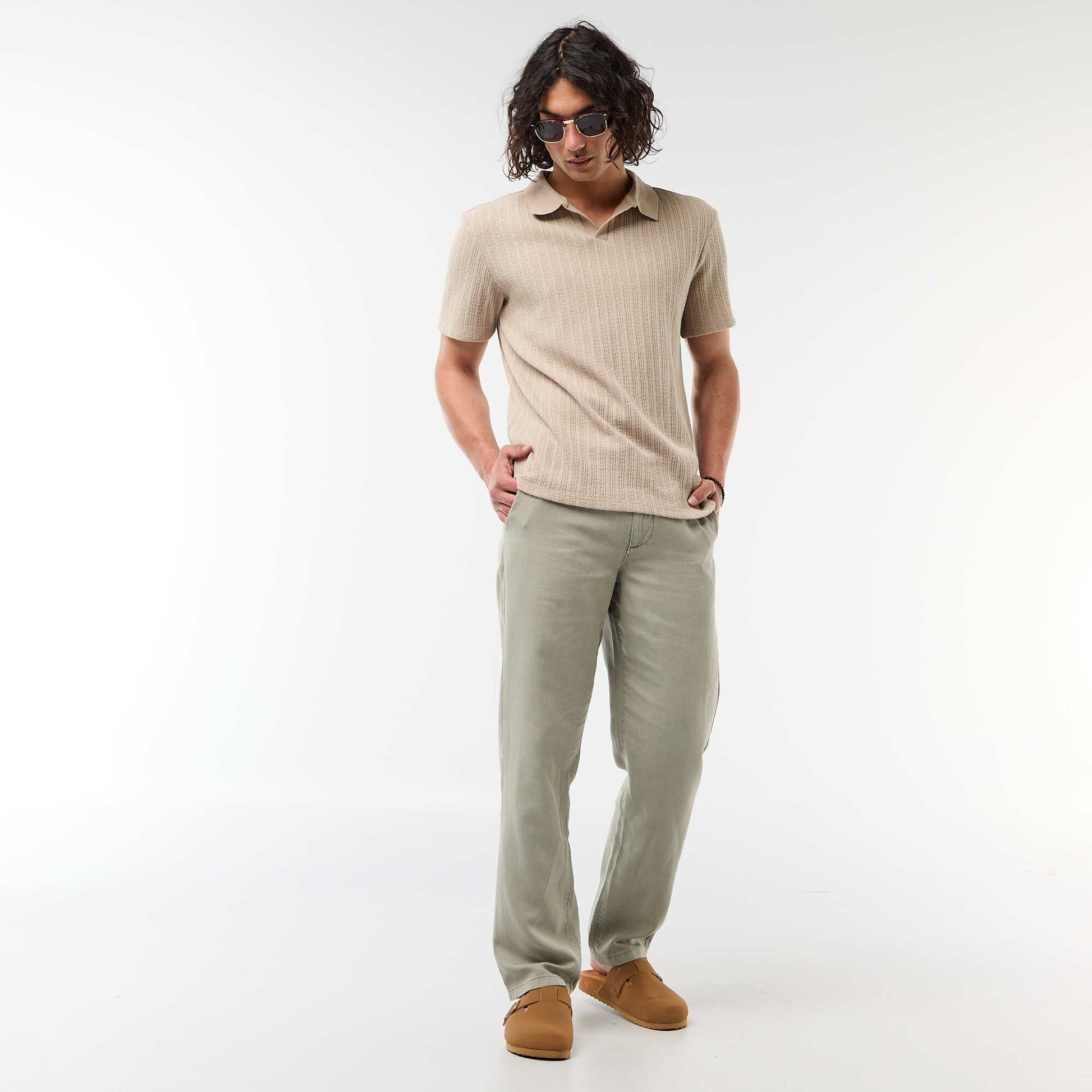 Polo en matière fantaisie ajourée BEIGE
