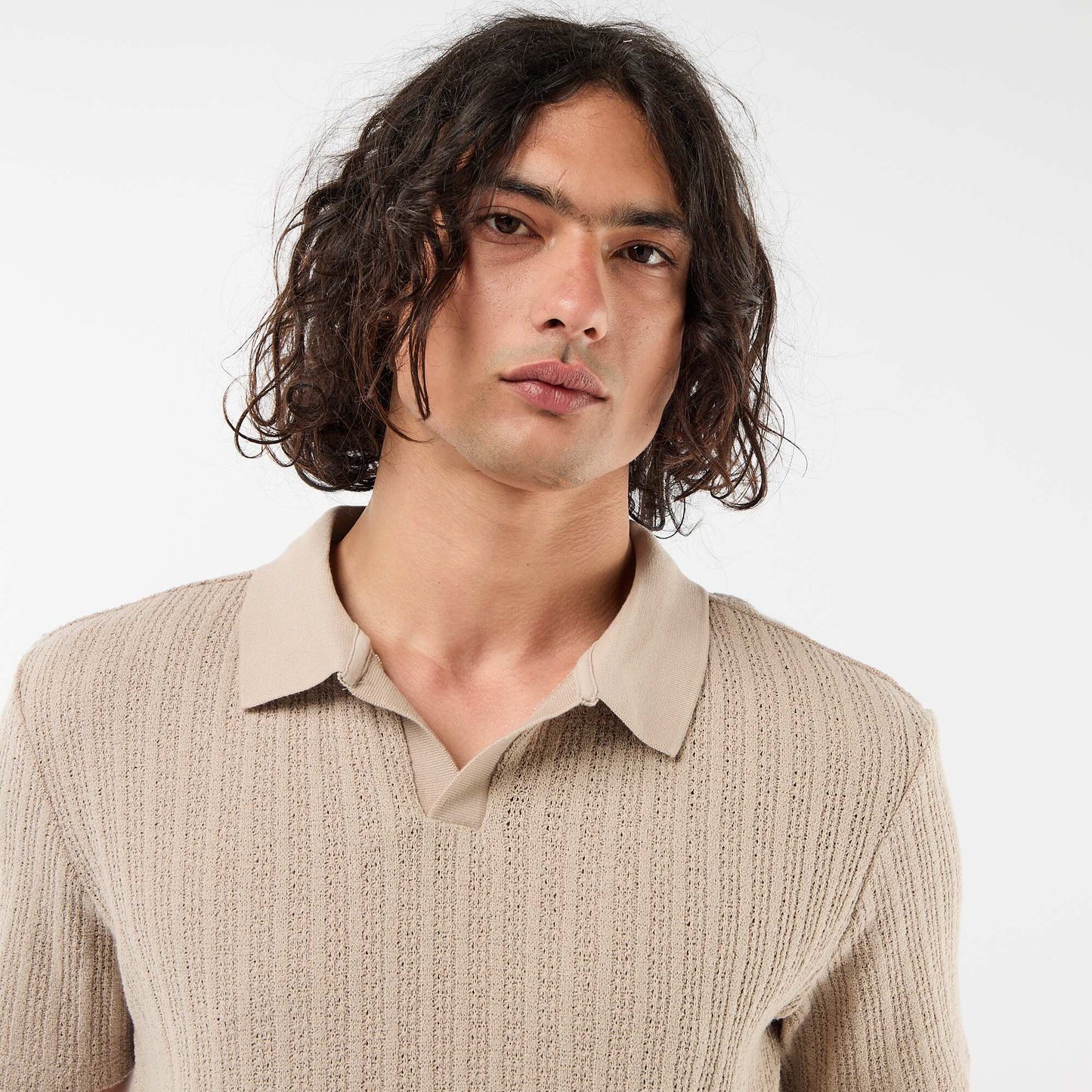 Polo en matière fantaisie ajourée BEIGE