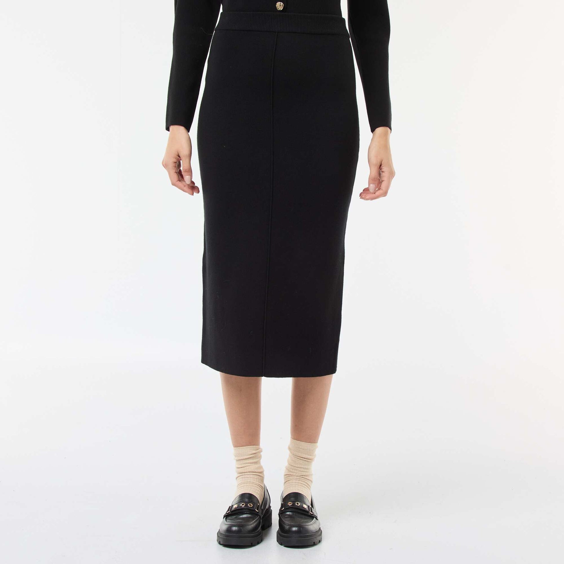 Jupe en maille ottoman unie NOIR