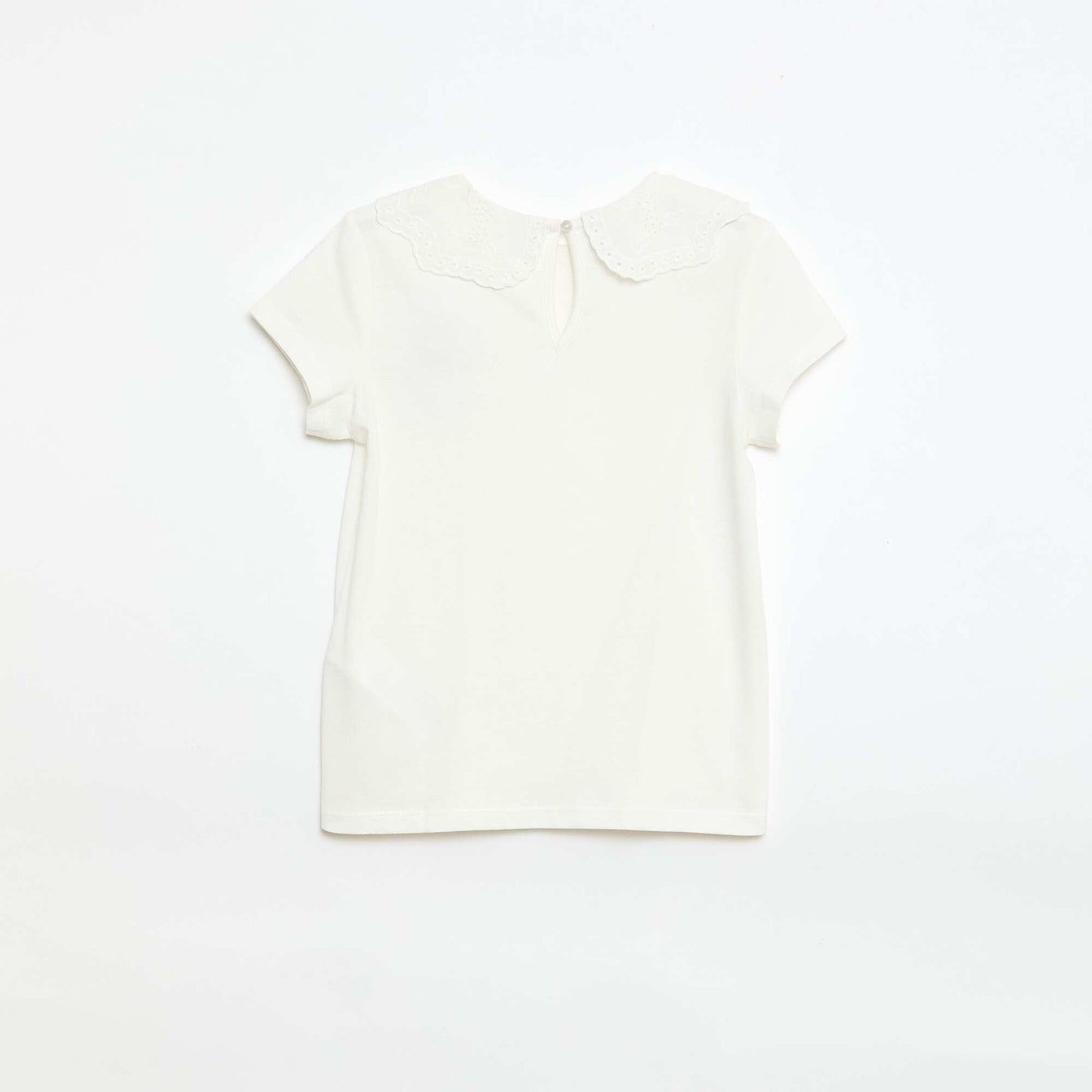 T-shirt en jersey avec col rond avec broderies anglaises BLANC