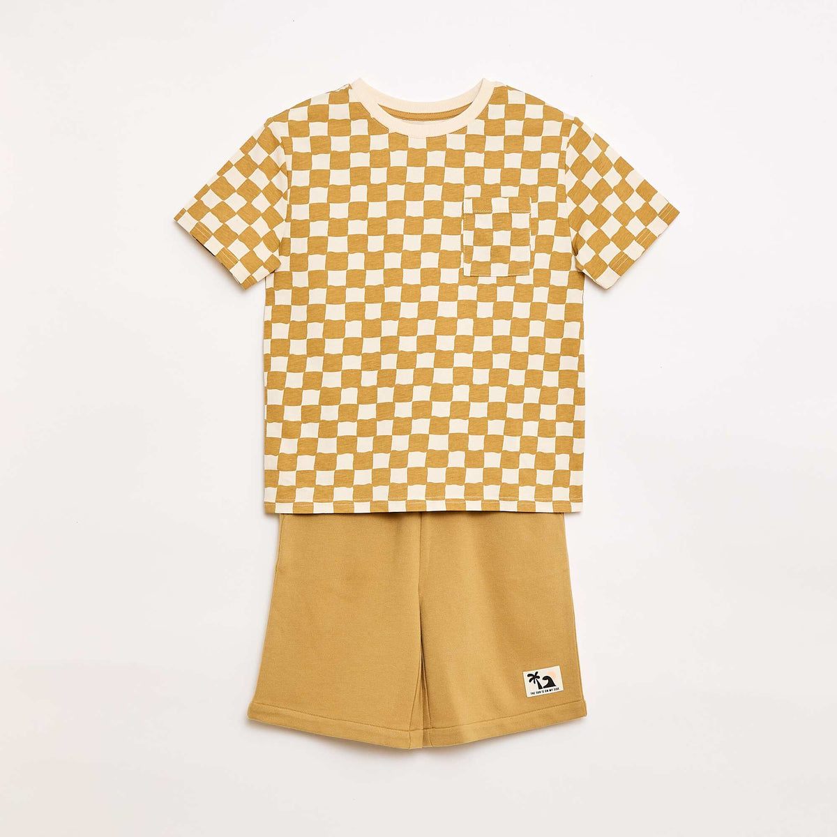 Ensemble t-shirt + short style damier - 2 pièces JAUNE