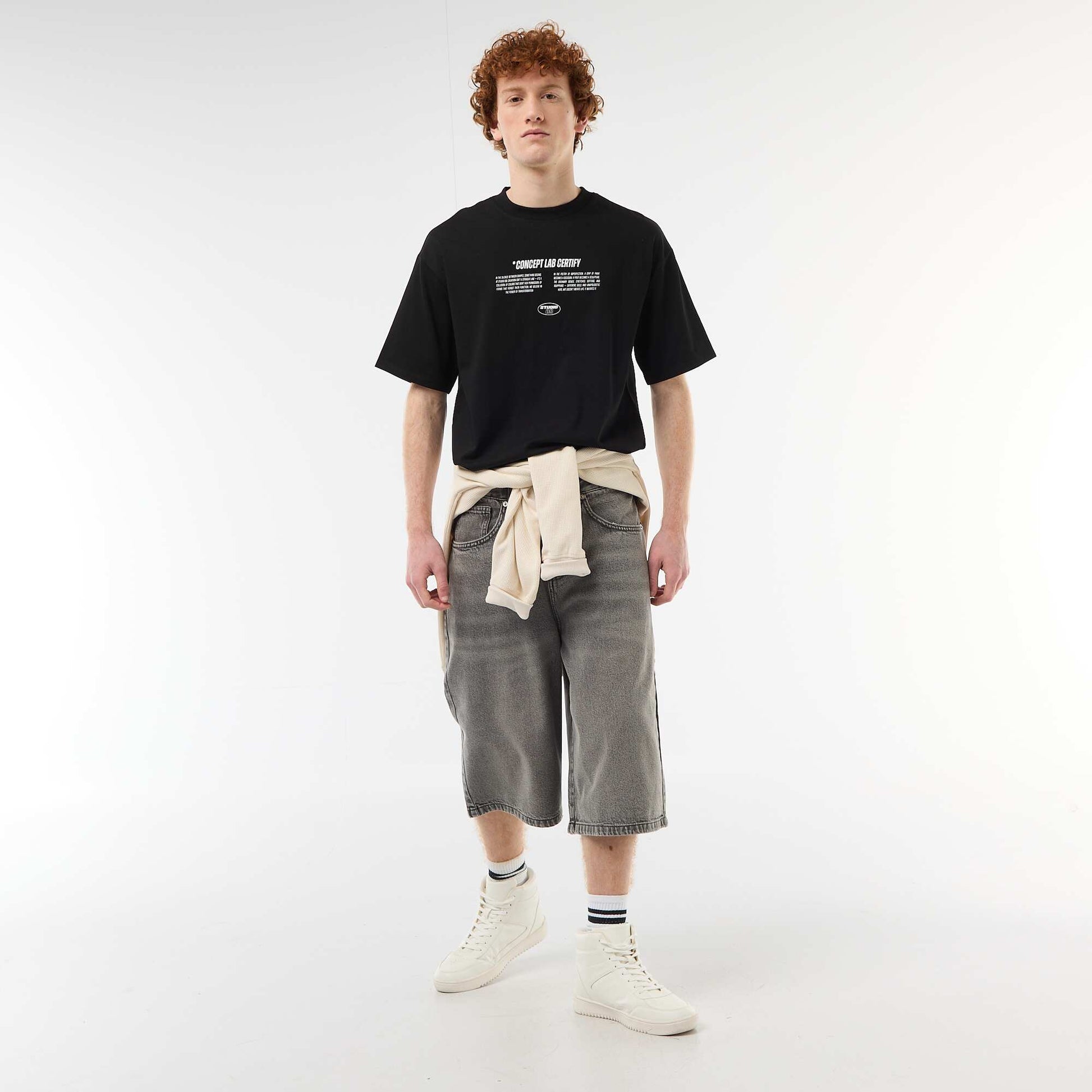 T-shirt imprimés devant et dos en coton uni NOIR