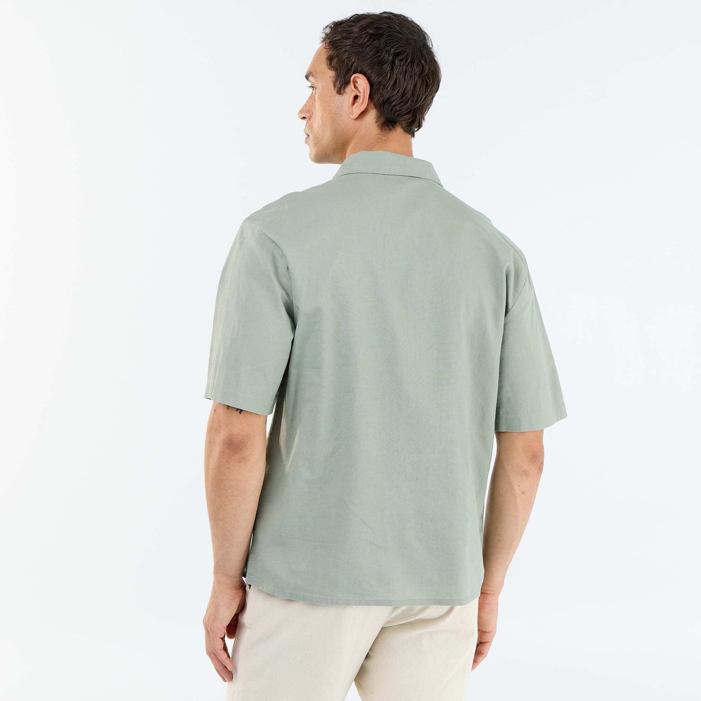 Chemise à manches courtes en lin mélangé avec poche poitrine VERT