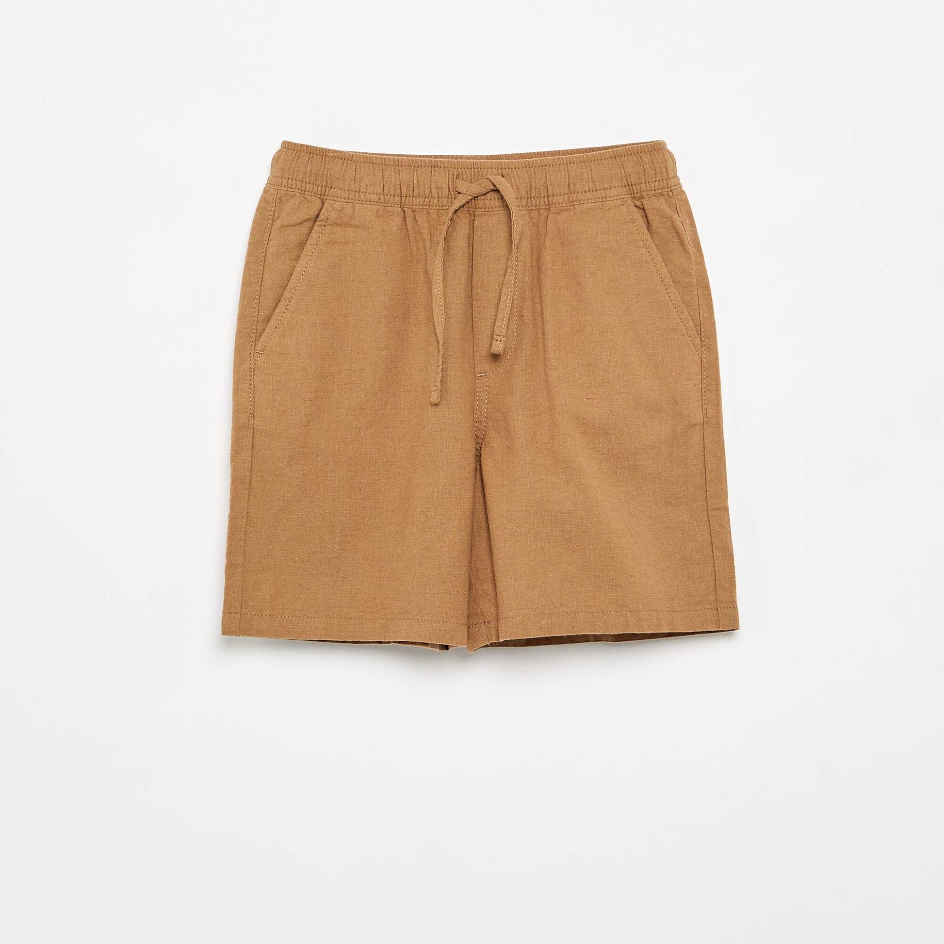 Short rayé léger en lin mélangé BEIGE