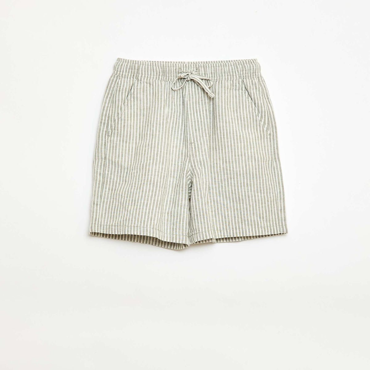 Short rayé léger en lin mélangé KAKI