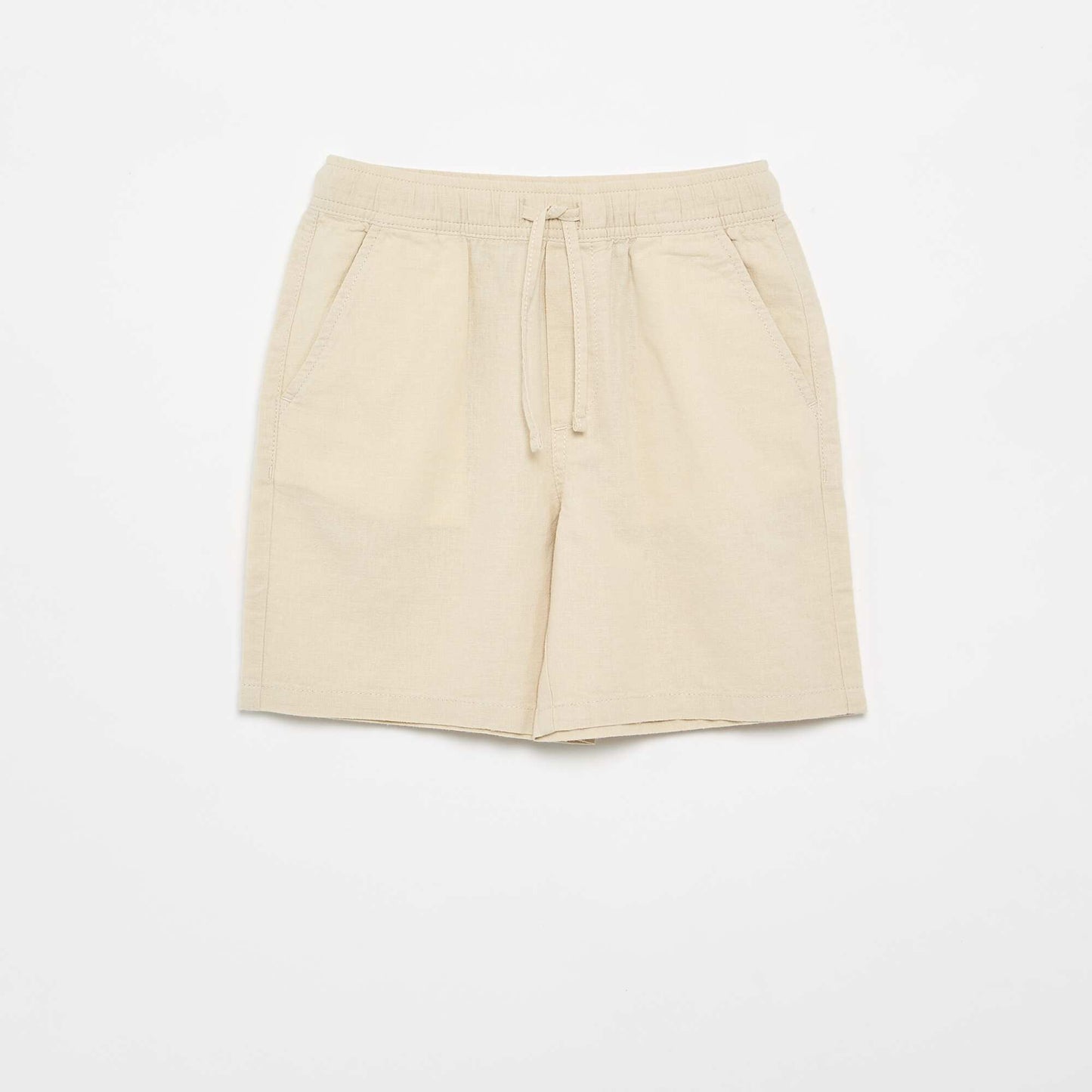 Short rayé léger en lin mélangé BEIGE