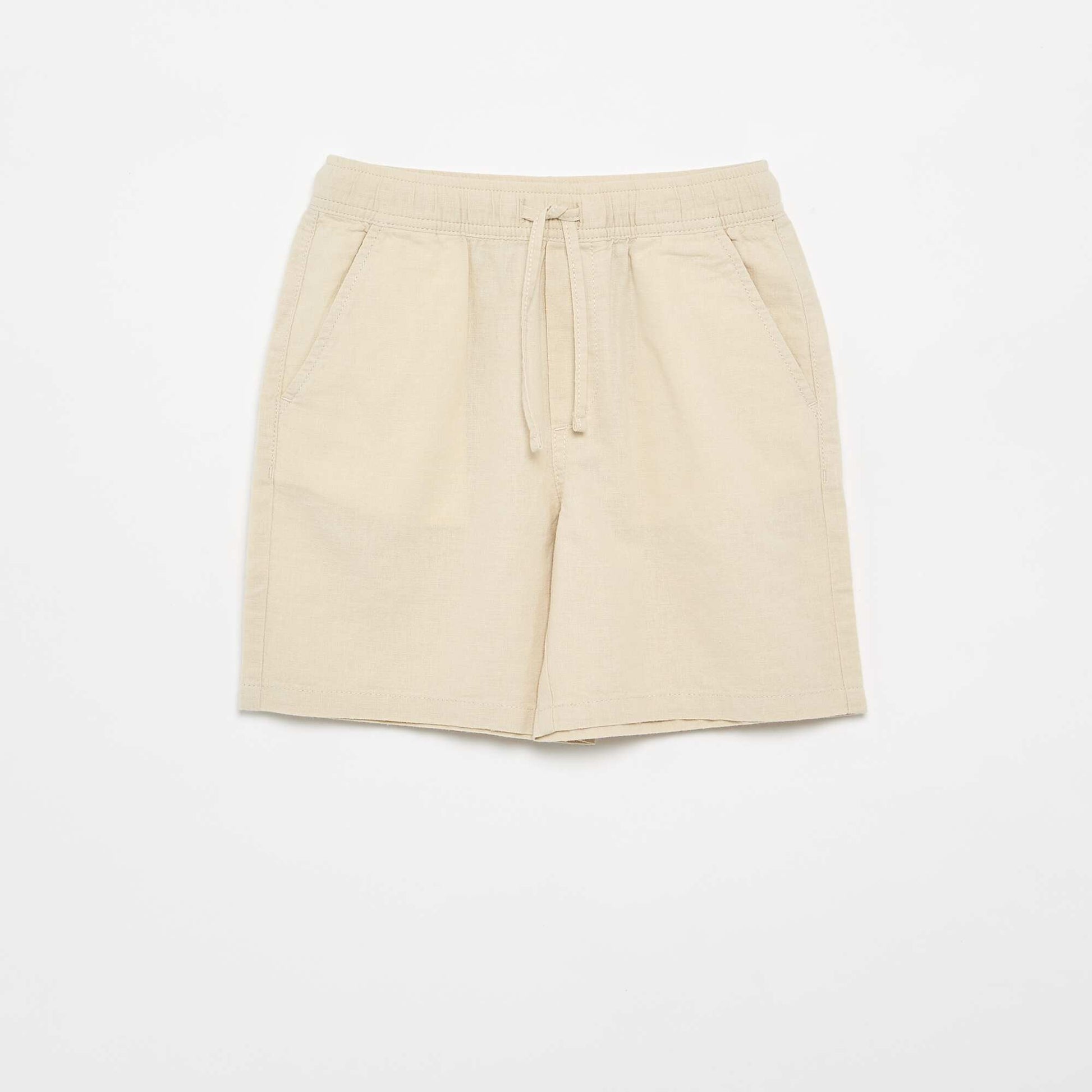 Short rayé léger en lin mélangé BEIGE