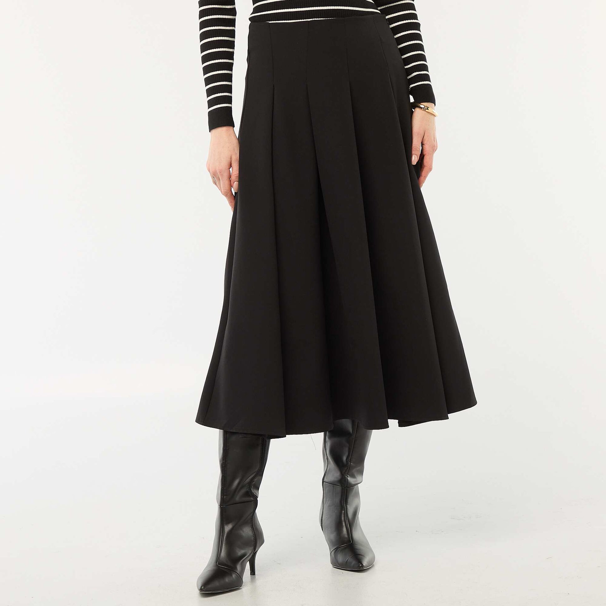 Jupe midi à godet unie NOIR