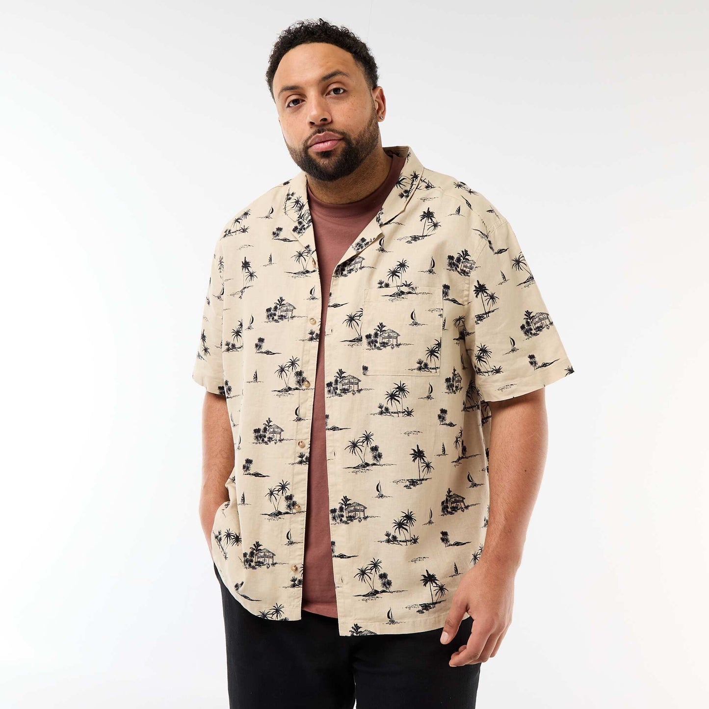 Chemise manches courtes à motif BEIGE