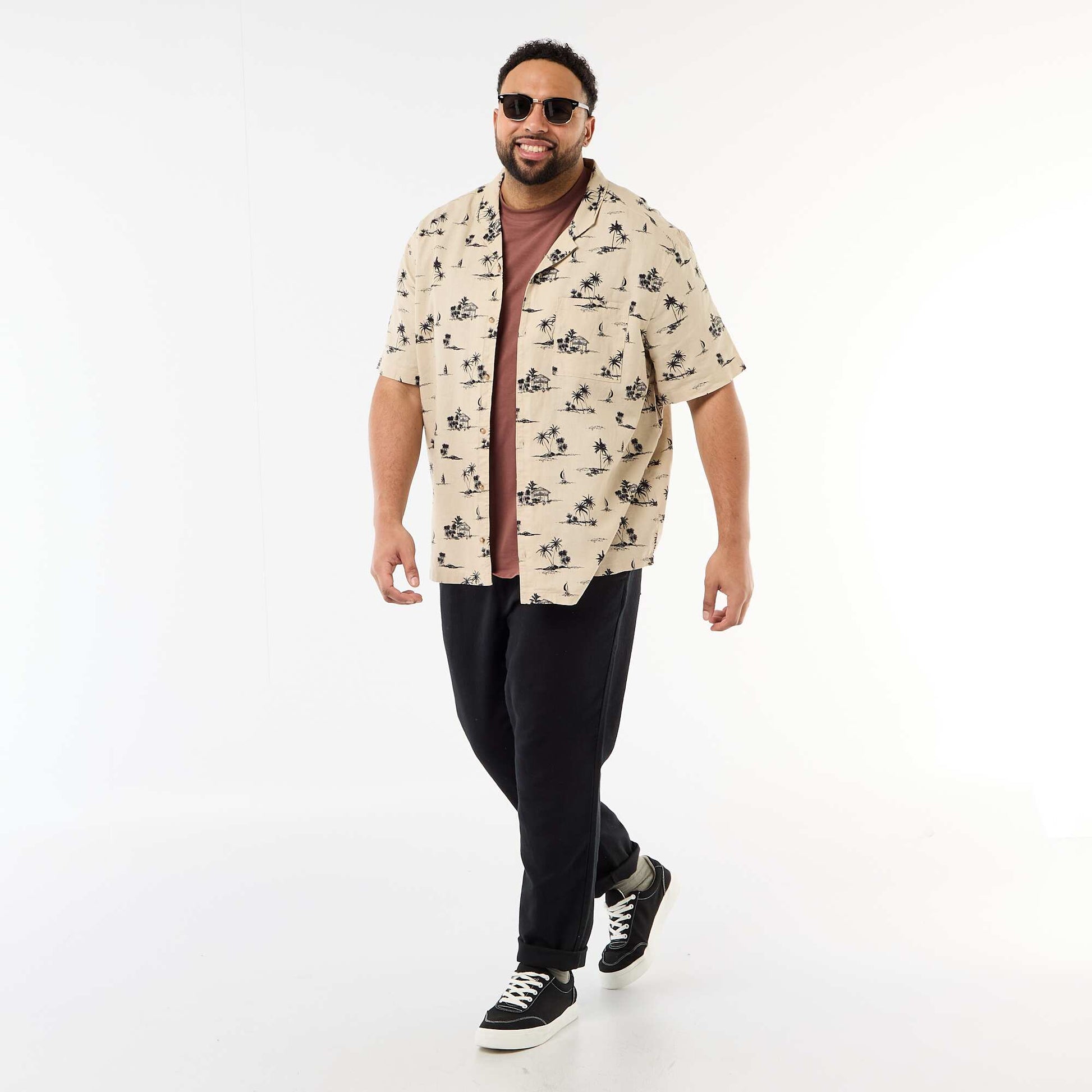 Chemise manches courtes à motif BEIGE