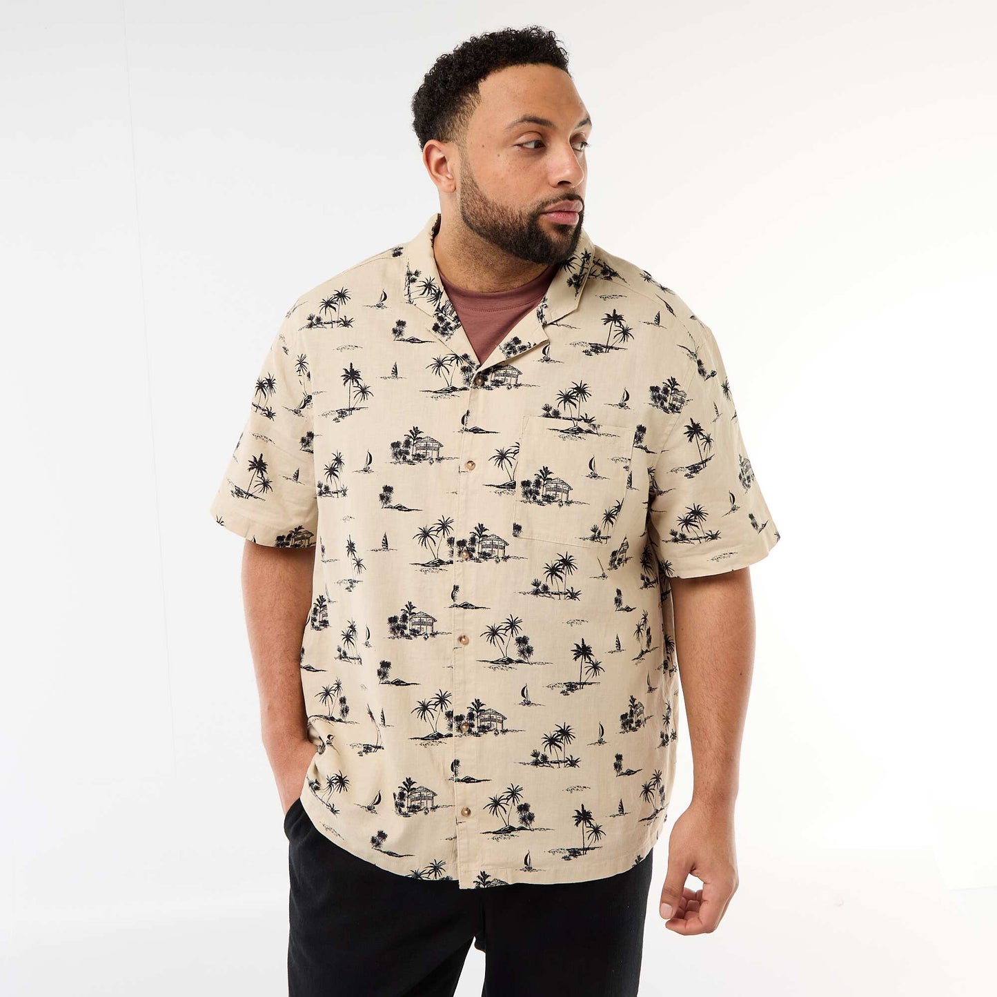 Chemise manches courtes à motif BEIGE