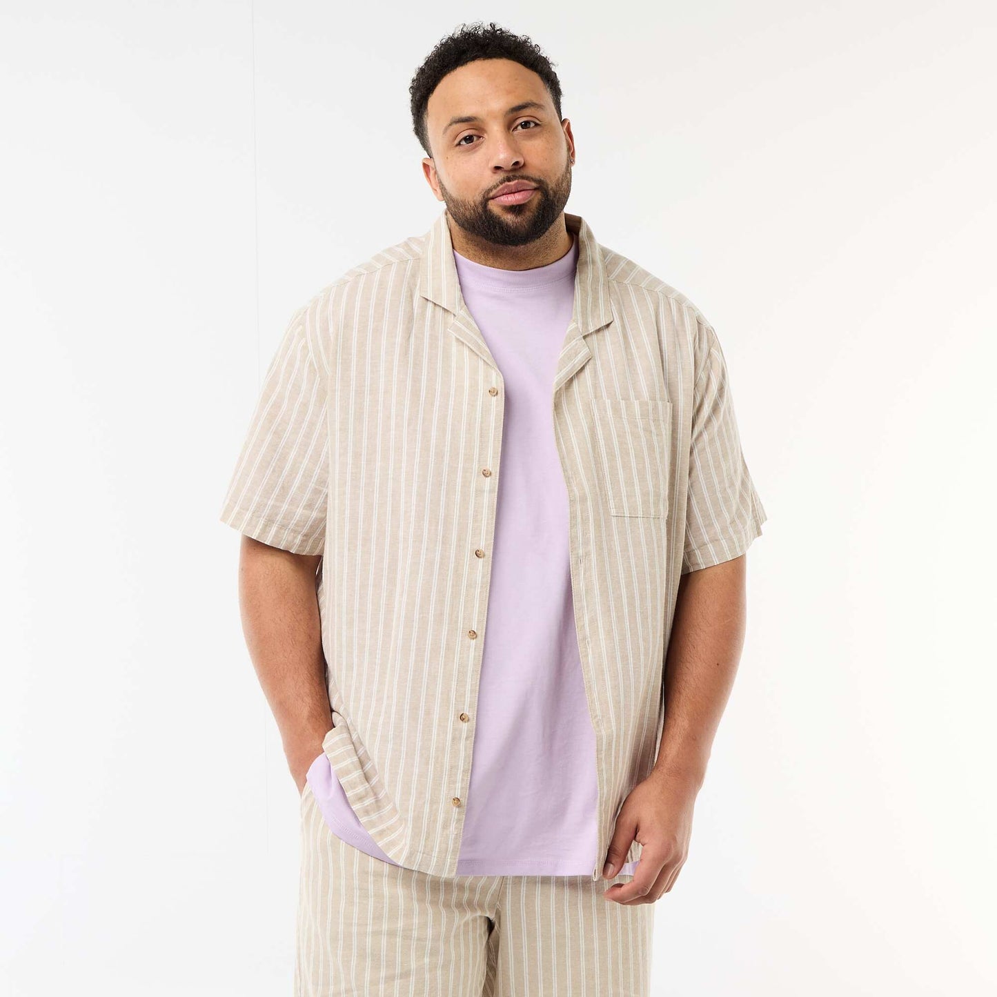 Chemise en lin mélangé BEIGE
