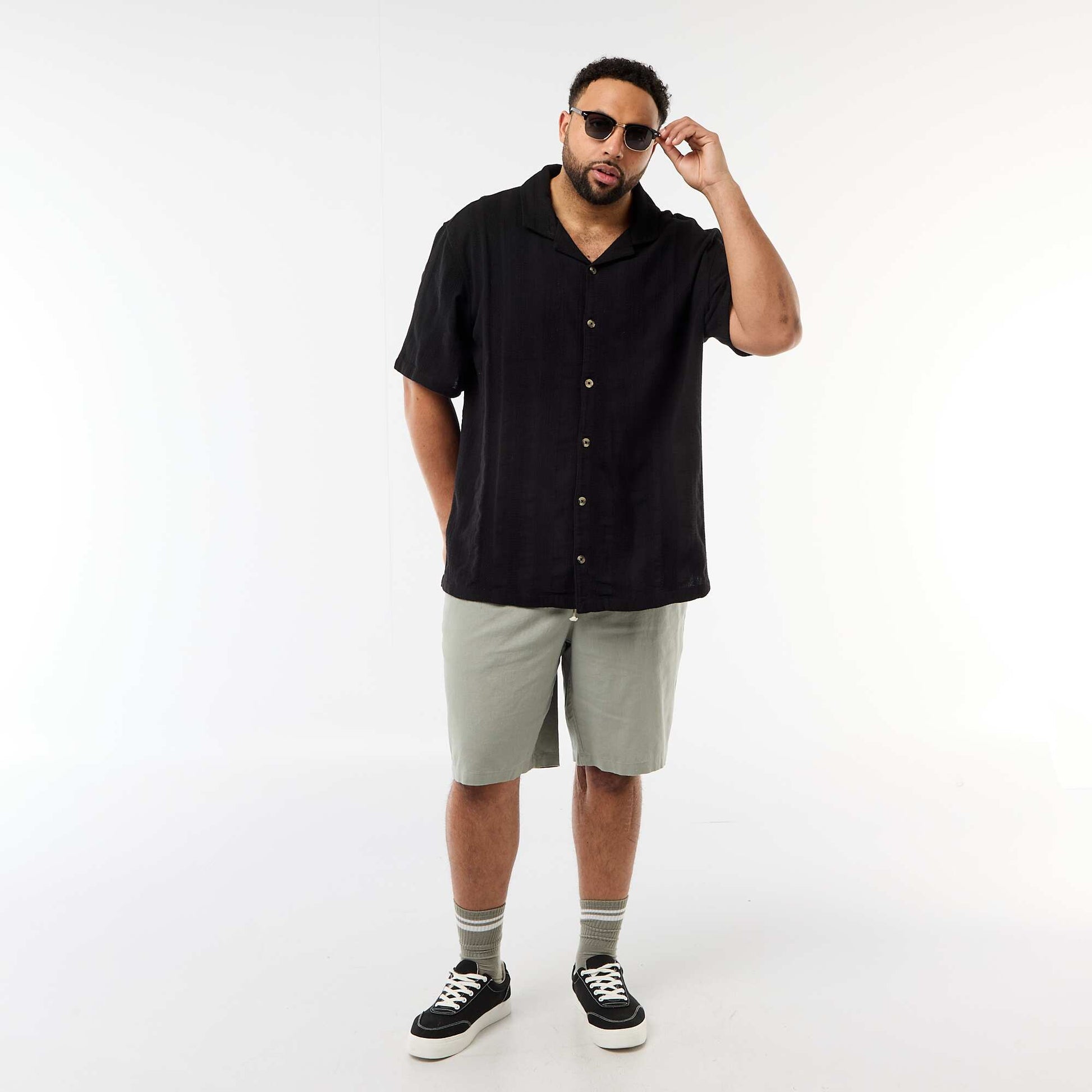 Chemise en maille fantaisie à manches courtes NOIR