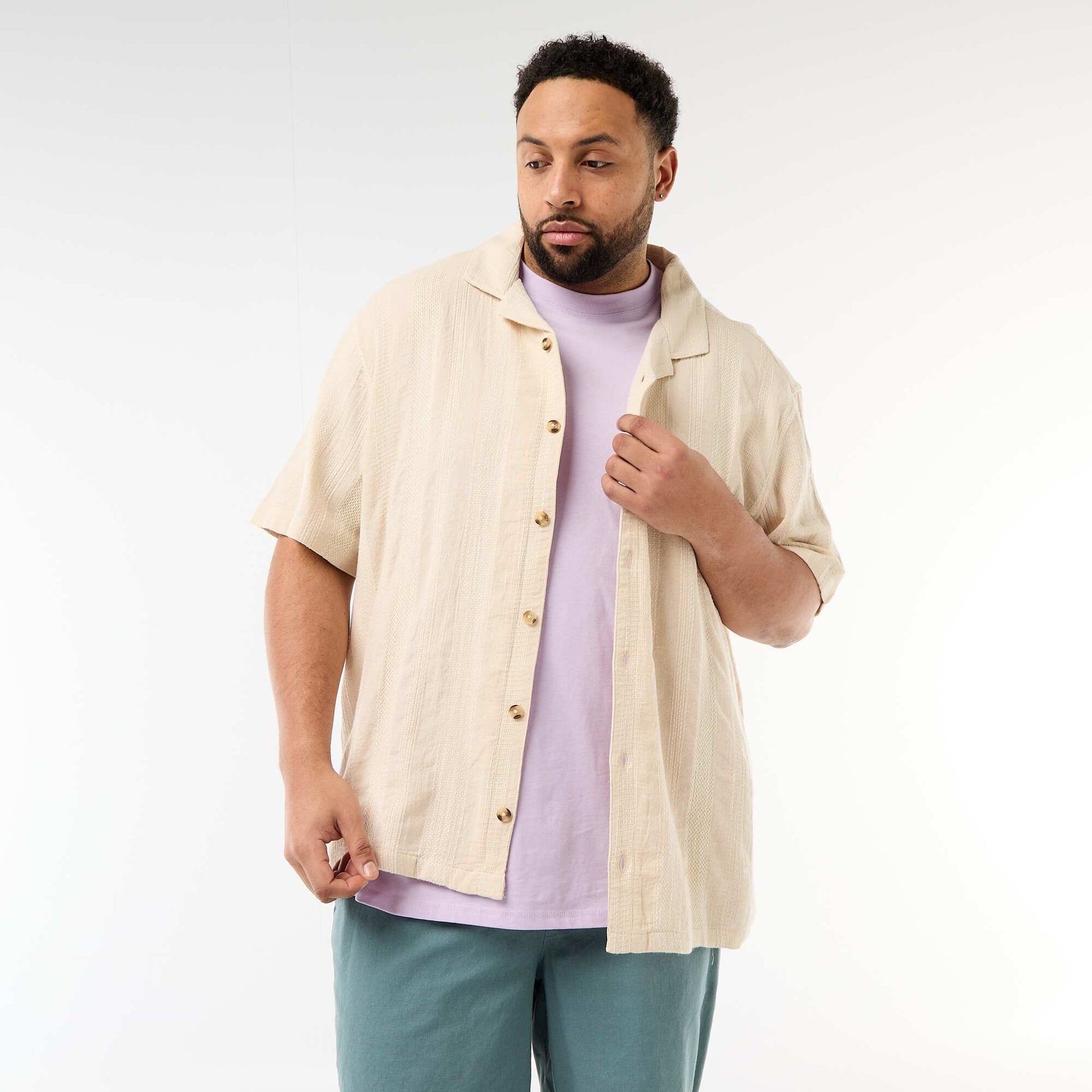 Chemise en maille fantaisie à manches courtes BLANC