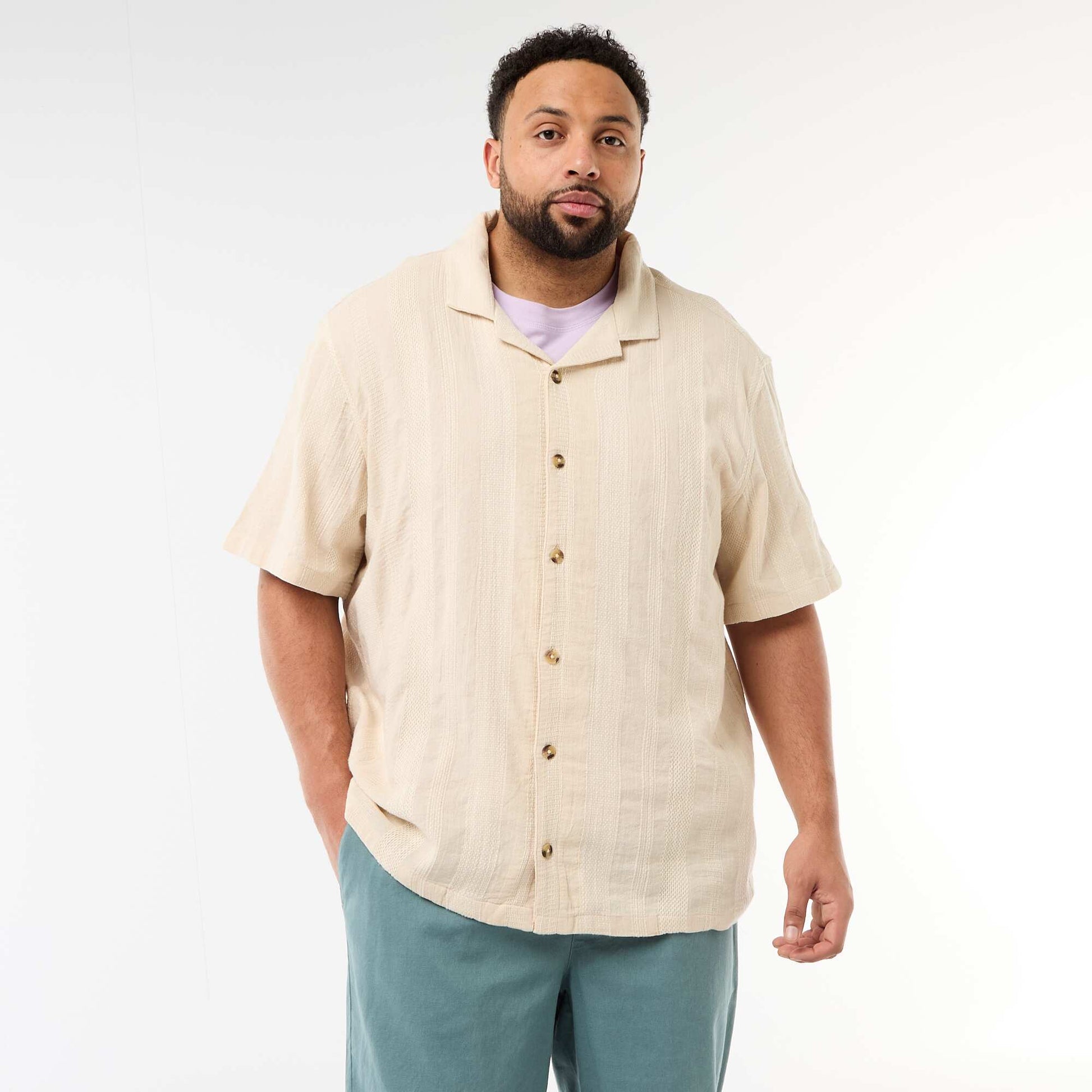 Chemise en maille fantaisie à manches courtes BLANC