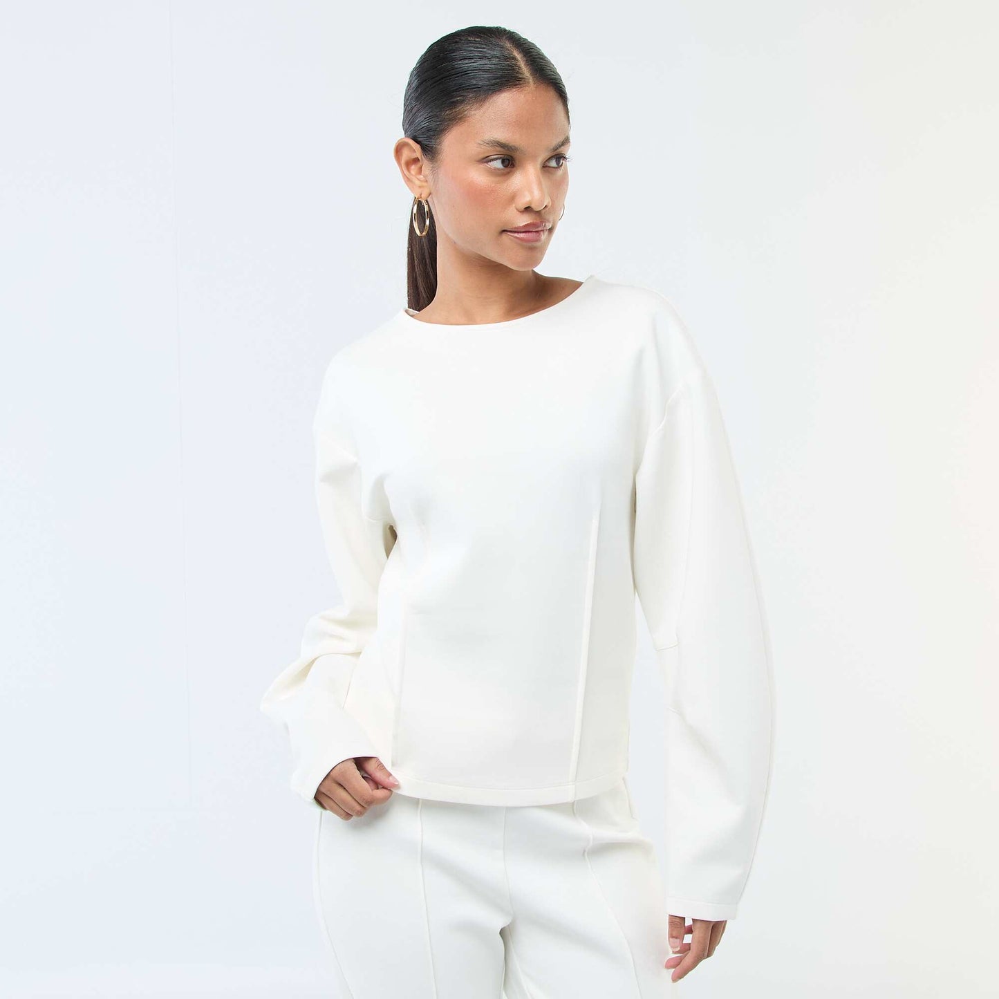 Sweat peplum à col rond BLANC