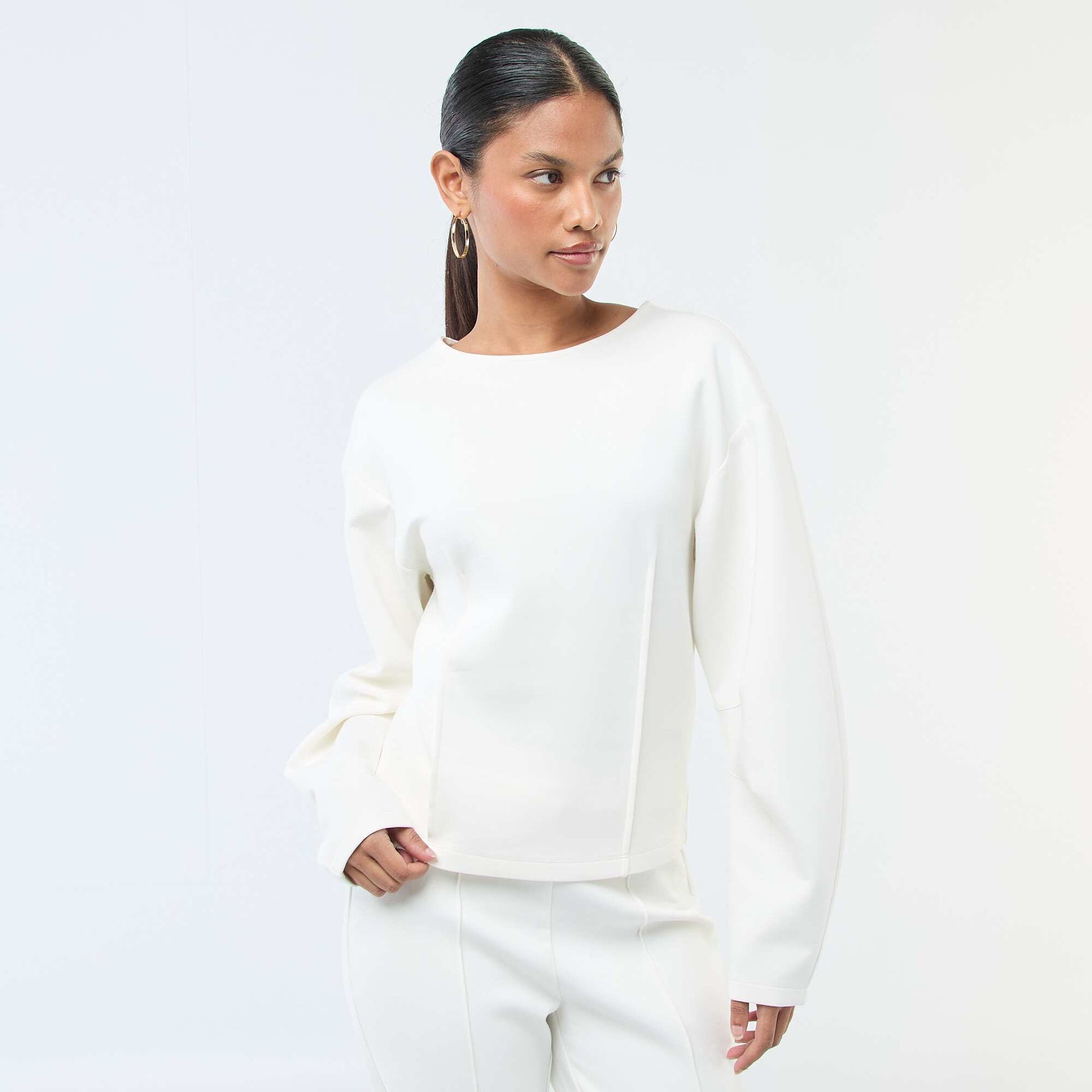 Sweat peplum à col rond BLANC