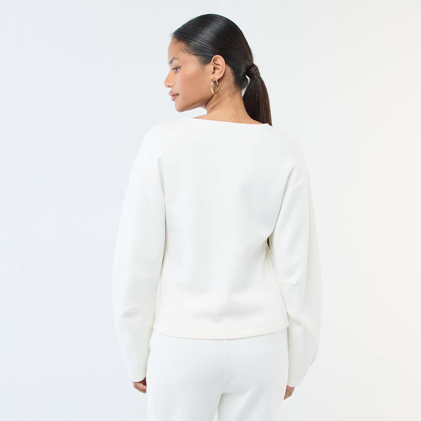 Sweat peplum à col rond BLANC