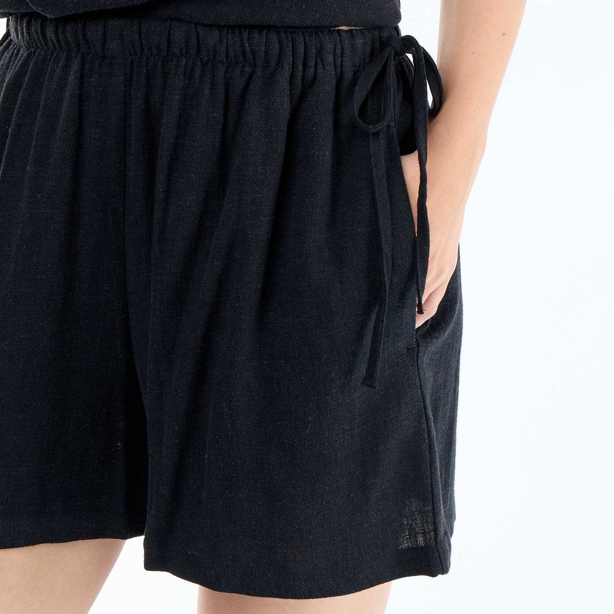 Short en lin mélangé uni NOIR