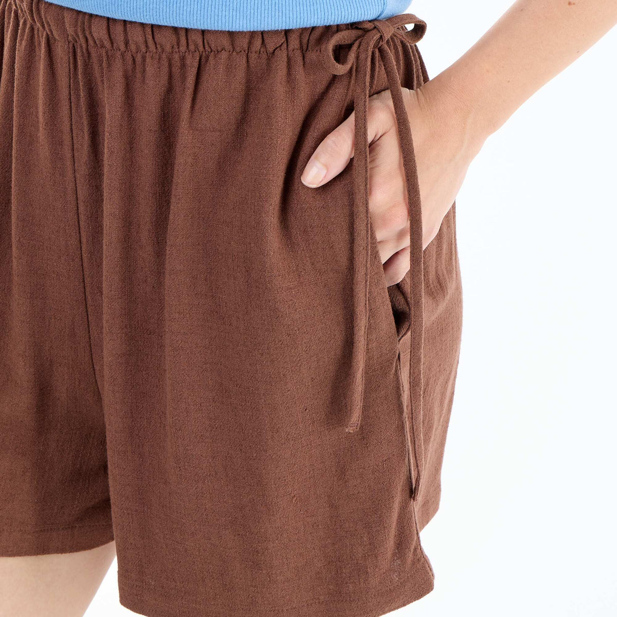 Short en lin mélangé uni MARRON