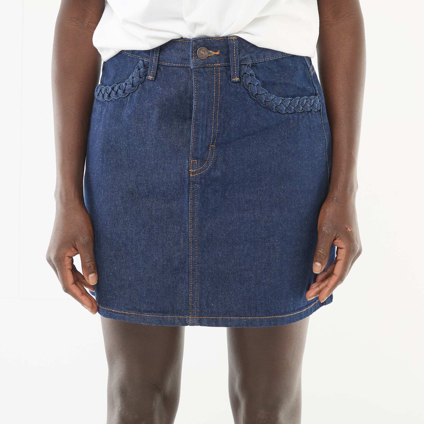 Jupe en jean poches tressées BLEU
