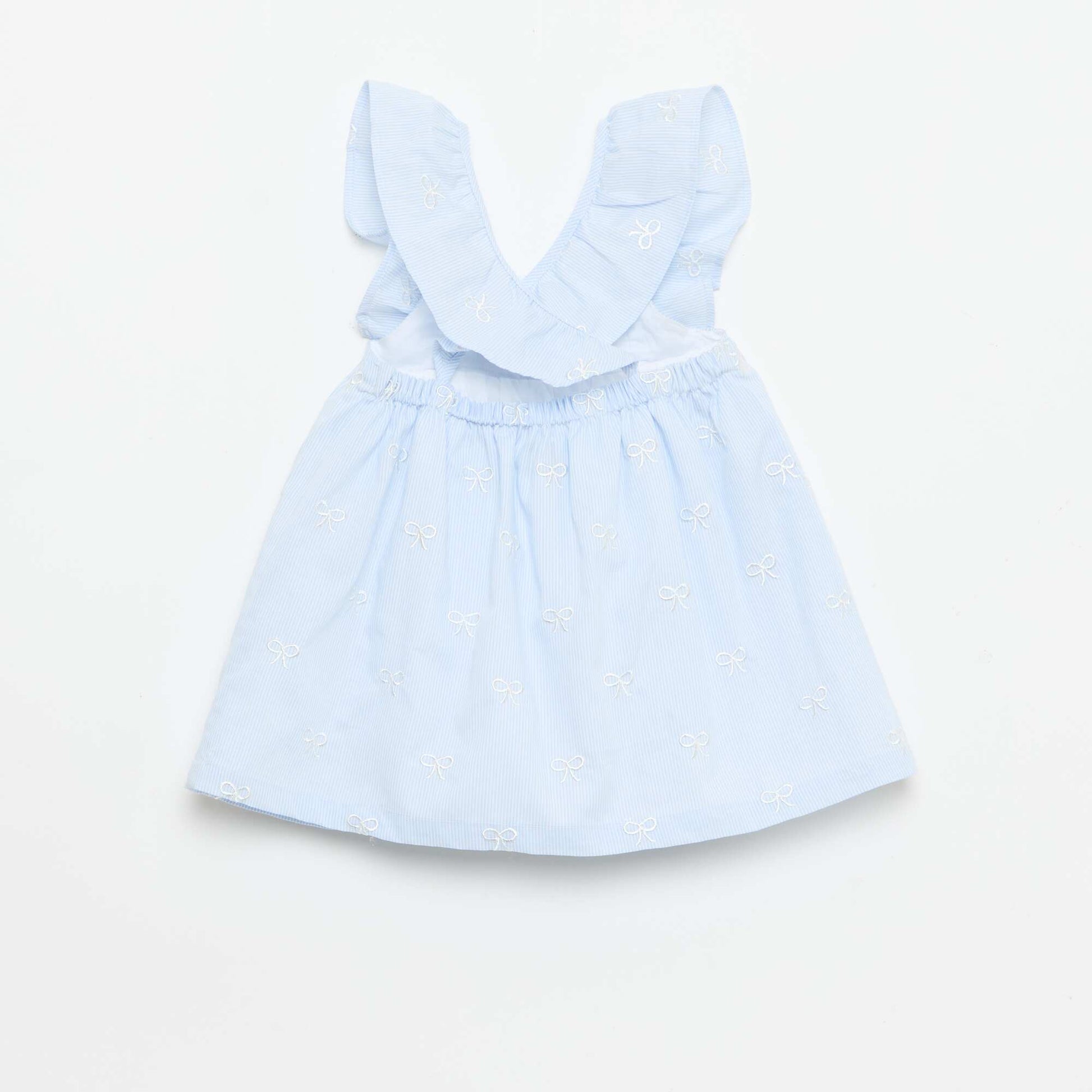 Robe avec bretelles volantées et broderies BLEU