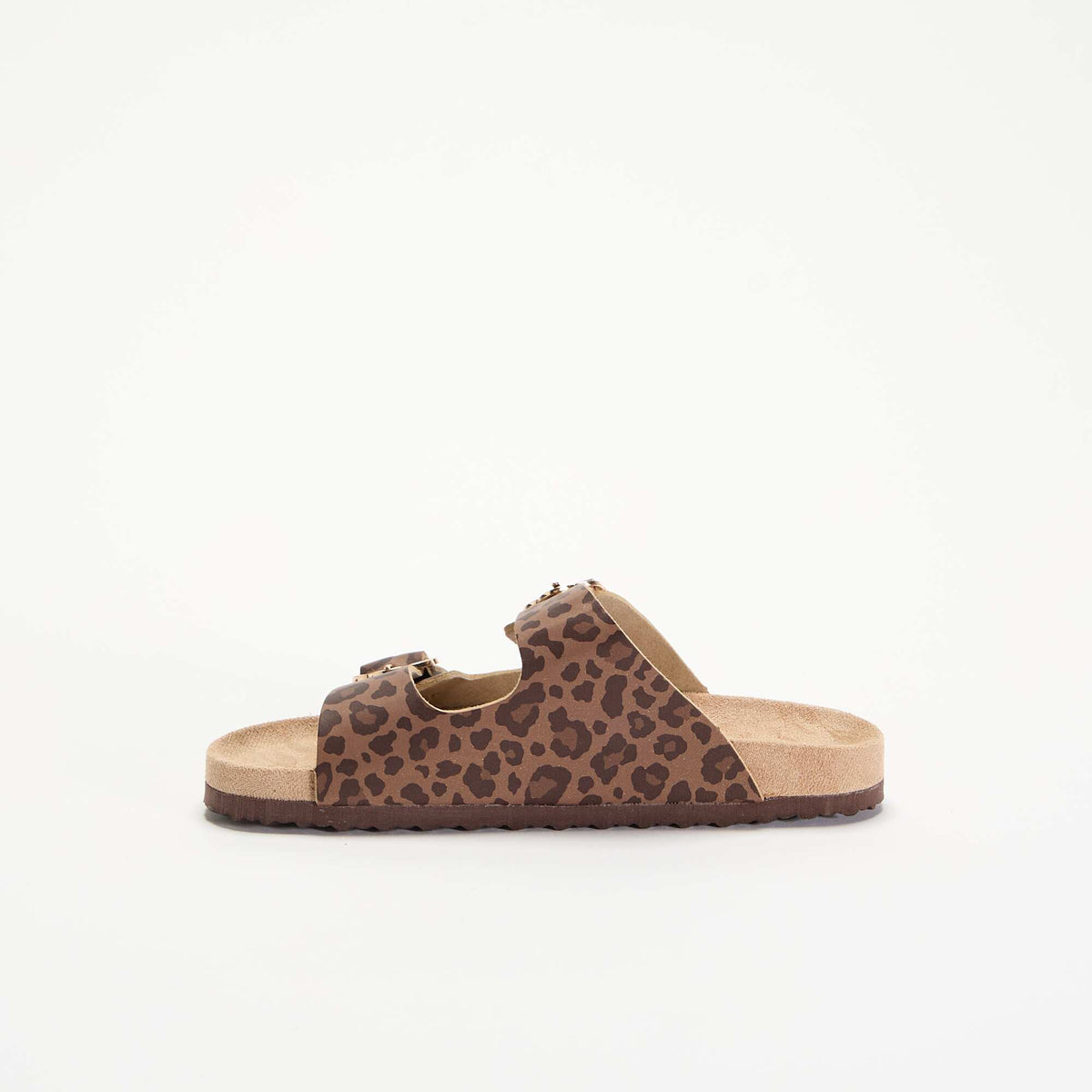 Sandales doubles brides avec motif 'léopard' MARRON