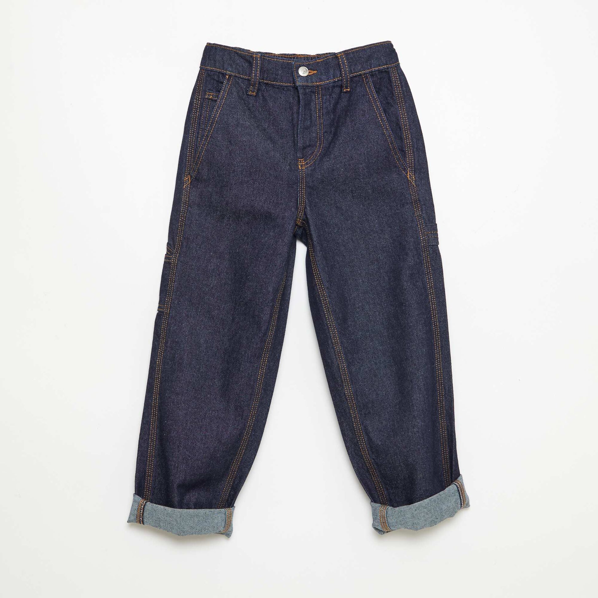 Pantalon denim relaxed en coton uni BLEU