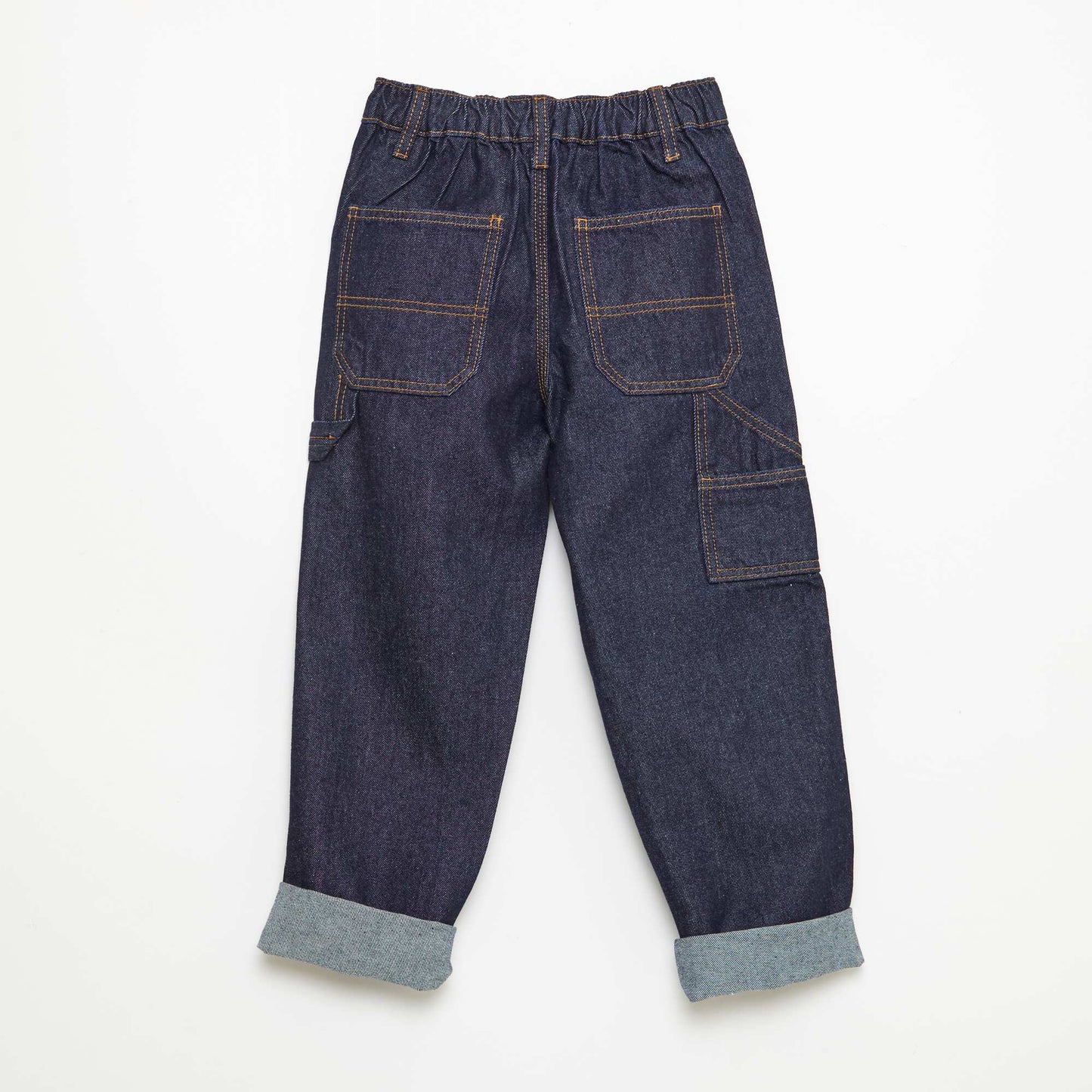 Pantalon denim relaxed en coton uni BLEU