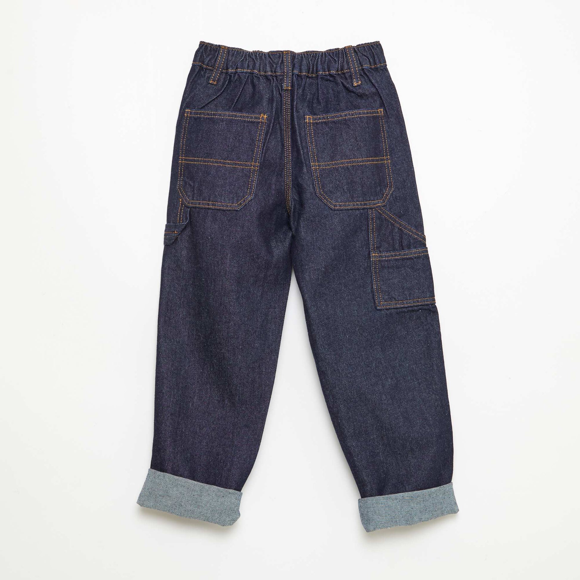 Pantalon denim relaxed en coton uni BLEU