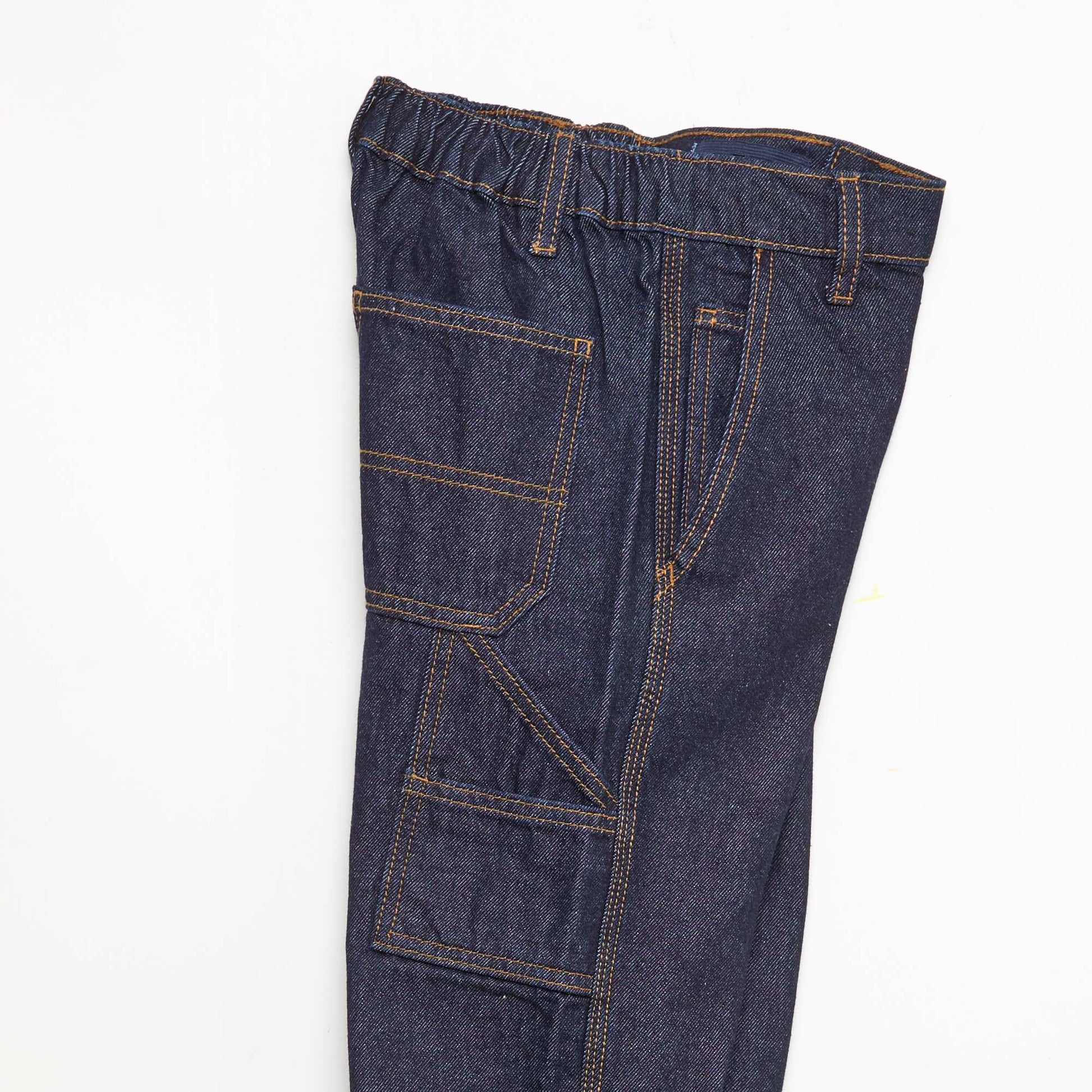Pantalon denim relaxed en coton uni BLEU