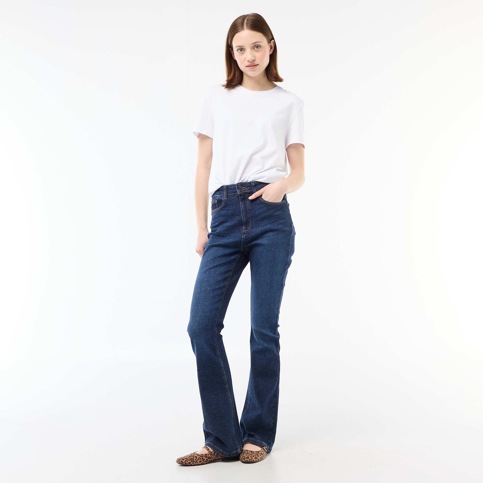 Jean flare taille haute BLEU