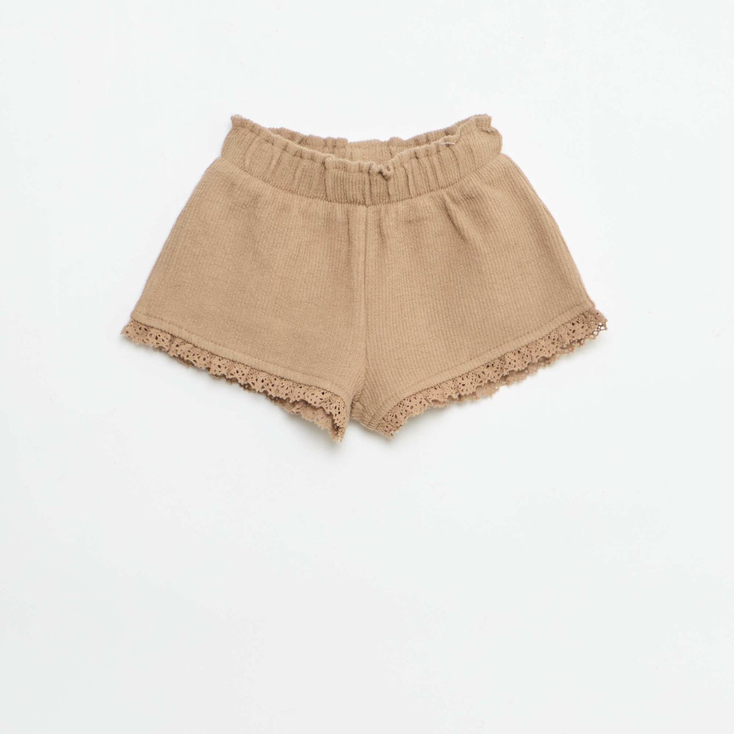 Ensemble 3 pièces en maille côtelée -  short + T-shirt + bob MARRON