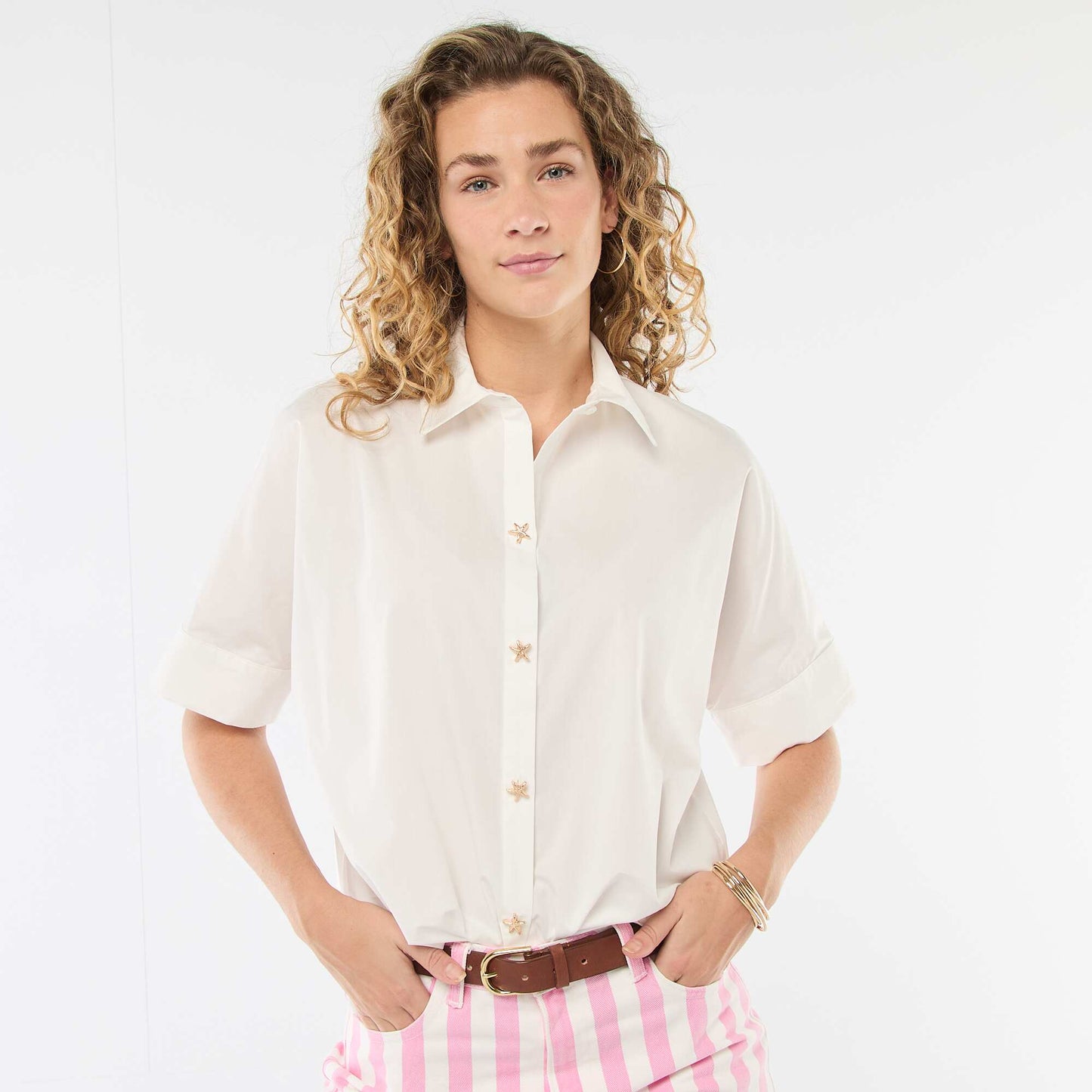 Chemise large à boutons étoiles BLANC