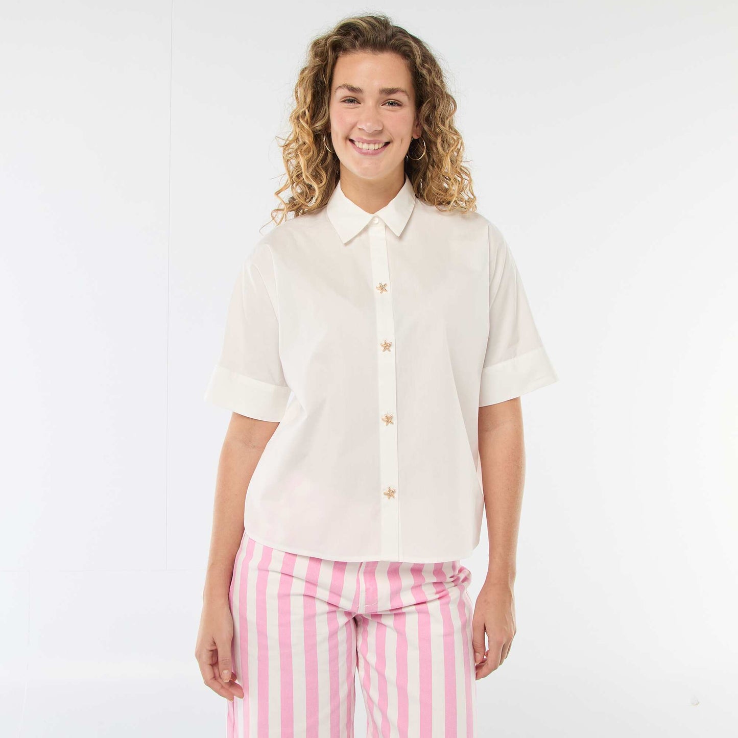 Chemise large à boutons étoiles BLANC